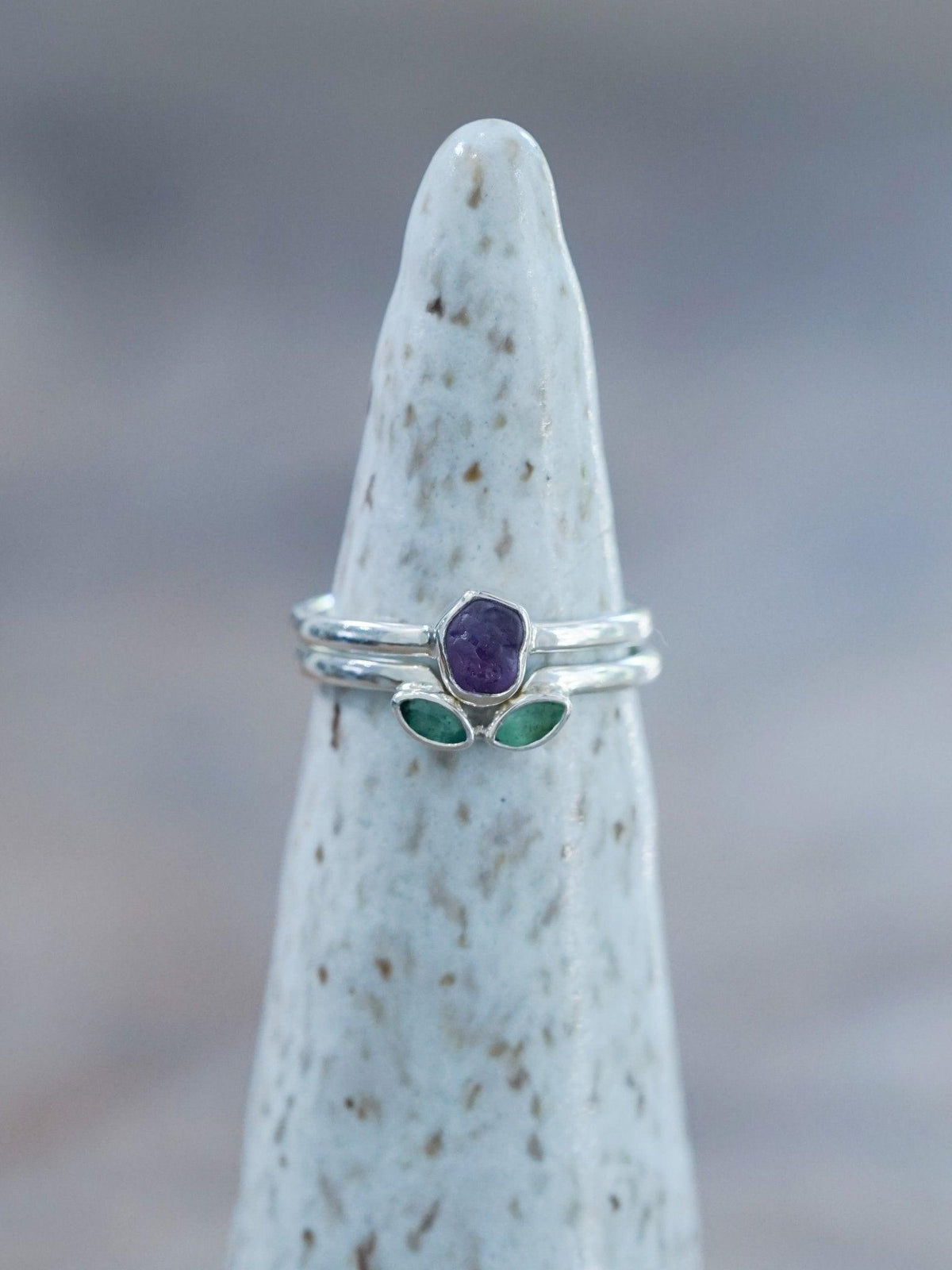 Sapphire and Emerald Flower Ring Set - Gardens of the Sun | Ethical Jewelry