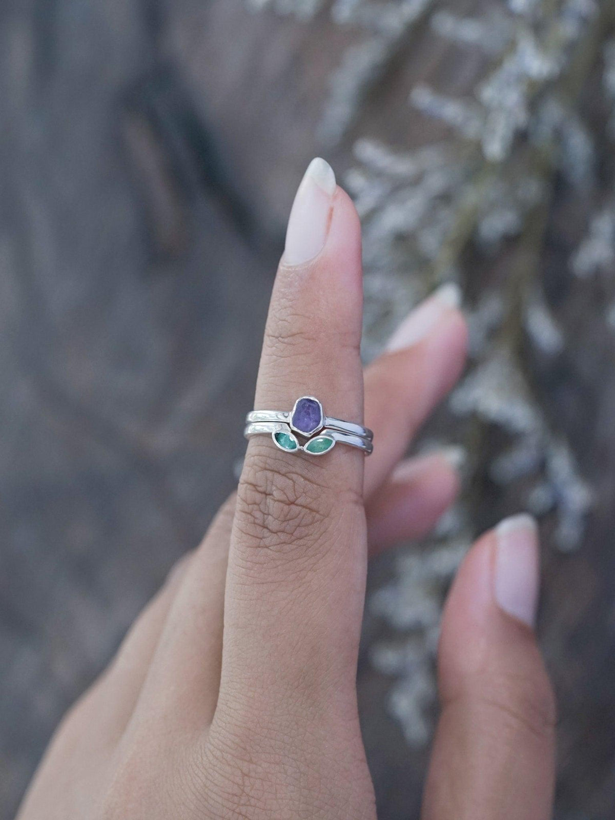 Sapphire and Emerald Flower Ring Set - Gardens of the Sun | Ethical Jewelry