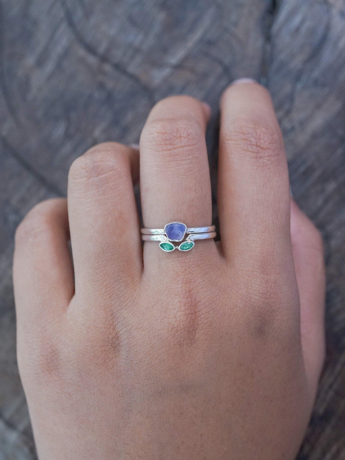 Sapphire and Emerald Flower Ring Set - Gardens of the Sun | Ethical Jewelry