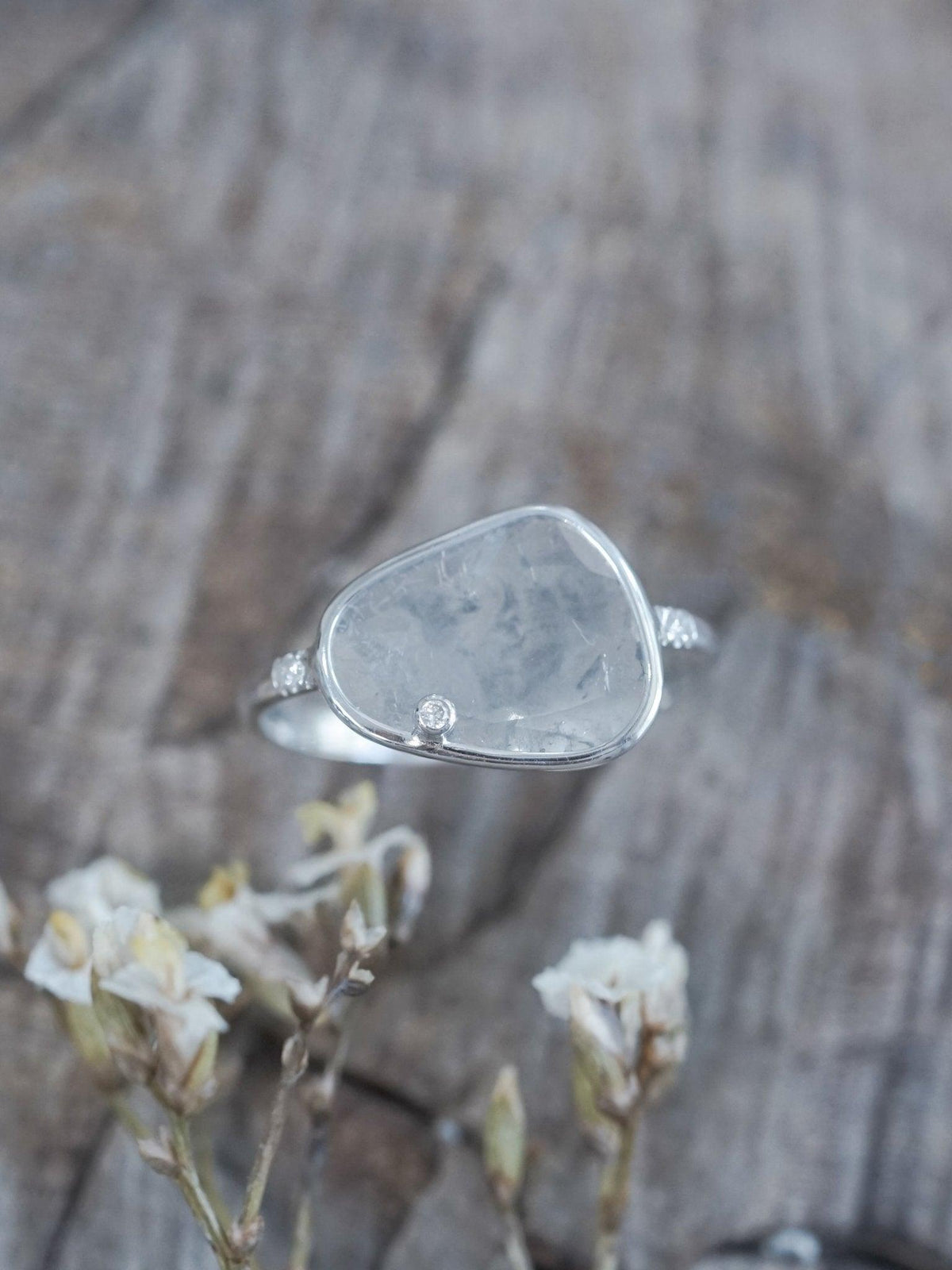 Satellite Diamond Slice Ring in White Gold - Gardens of the Sun | Ethical Jewelry