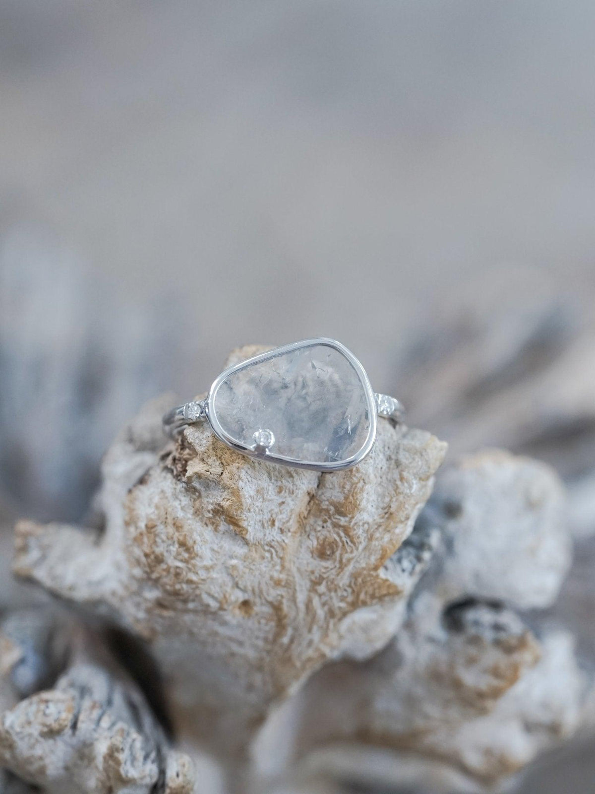 Satellite Diamond Slice Ring in White Gold - Gardens of the Sun | Ethical Jewelry