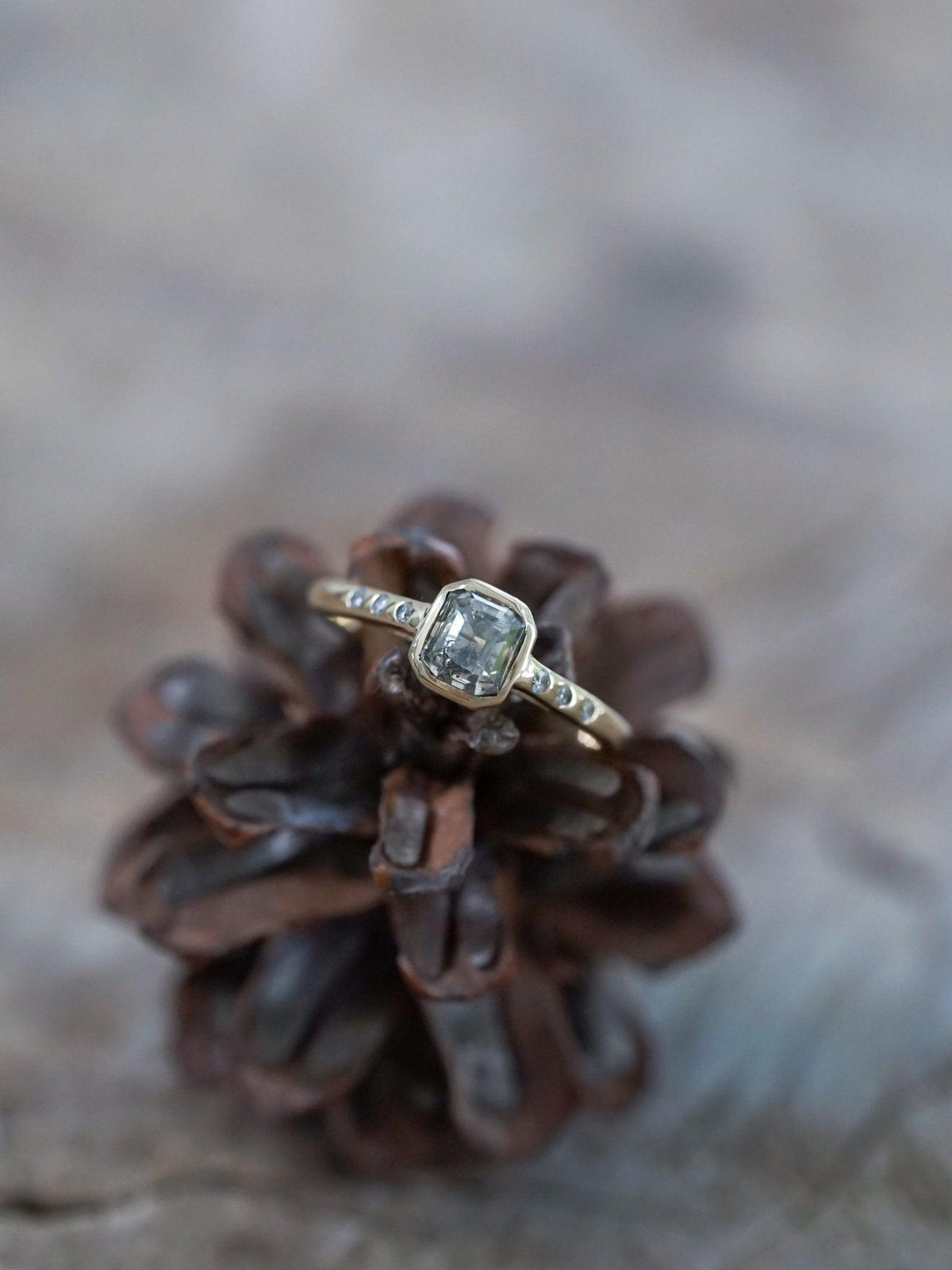 Square Salt and Pepper Diamond Ring in Eco Gold - Gardens of the Sun | Ethical Jewelry