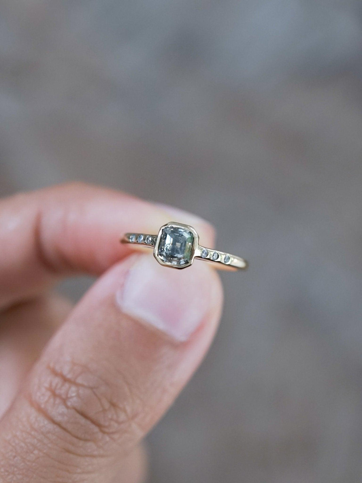 Square Salt and Pepper Diamond Ring in Eco Gold - Gardens of the Sun | Ethical Jewelry