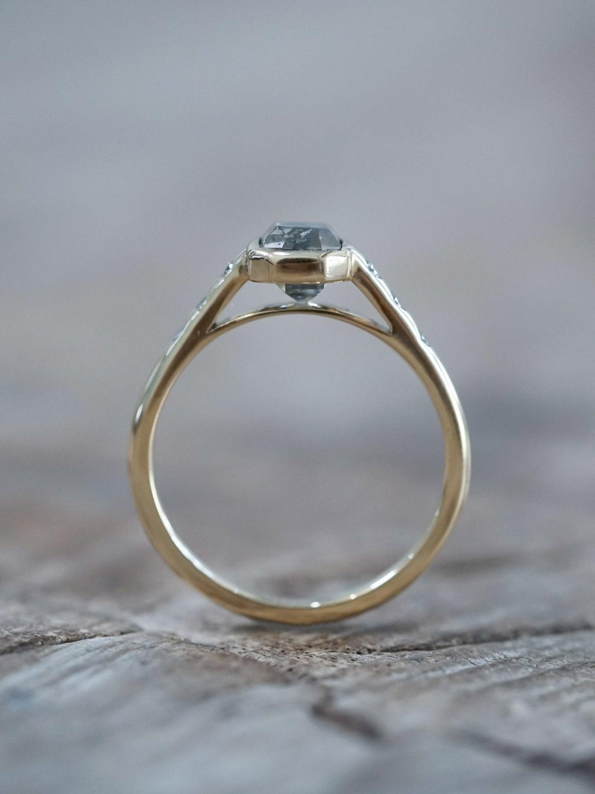 Square Salt and Pepper Diamond Ring in Eco Gold - Gardens of the Sun | Ethical Jewelry