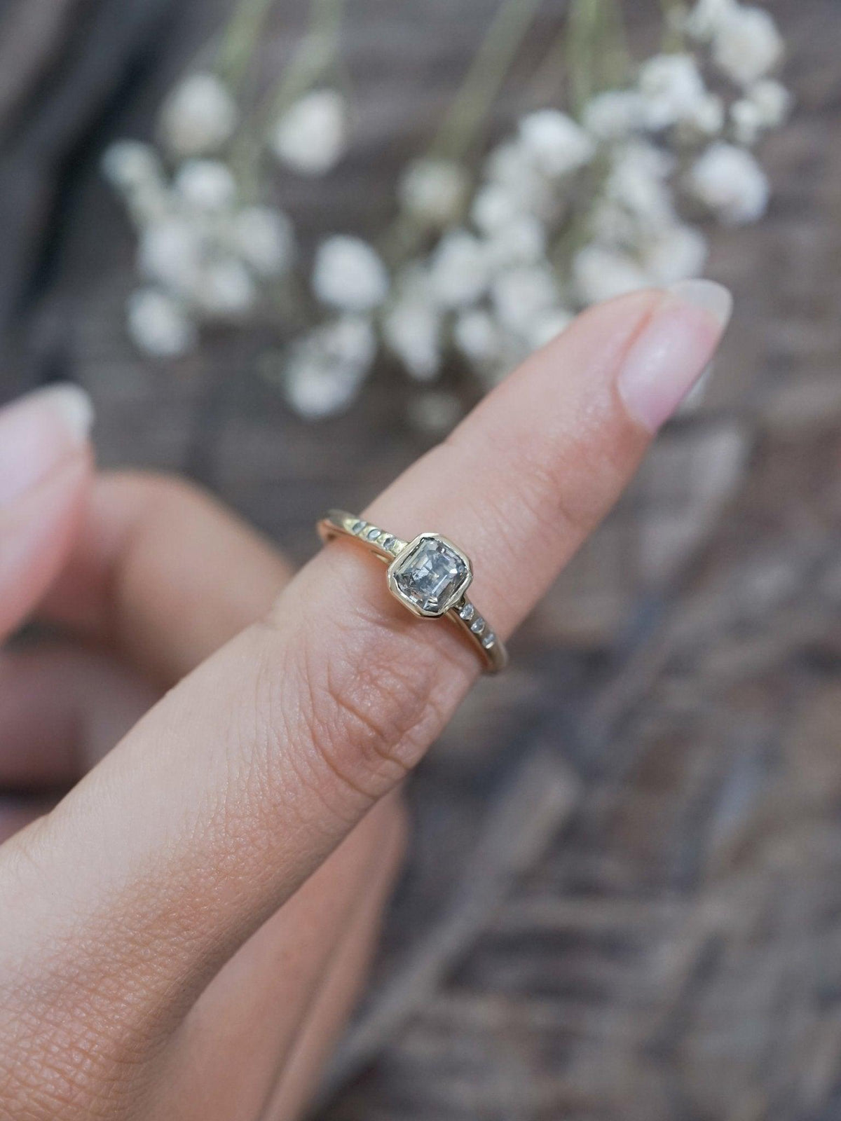Square Salt and Pepper Diamond Ring in Eco Gold - Gardens of the Sun | Ethical Jewelry