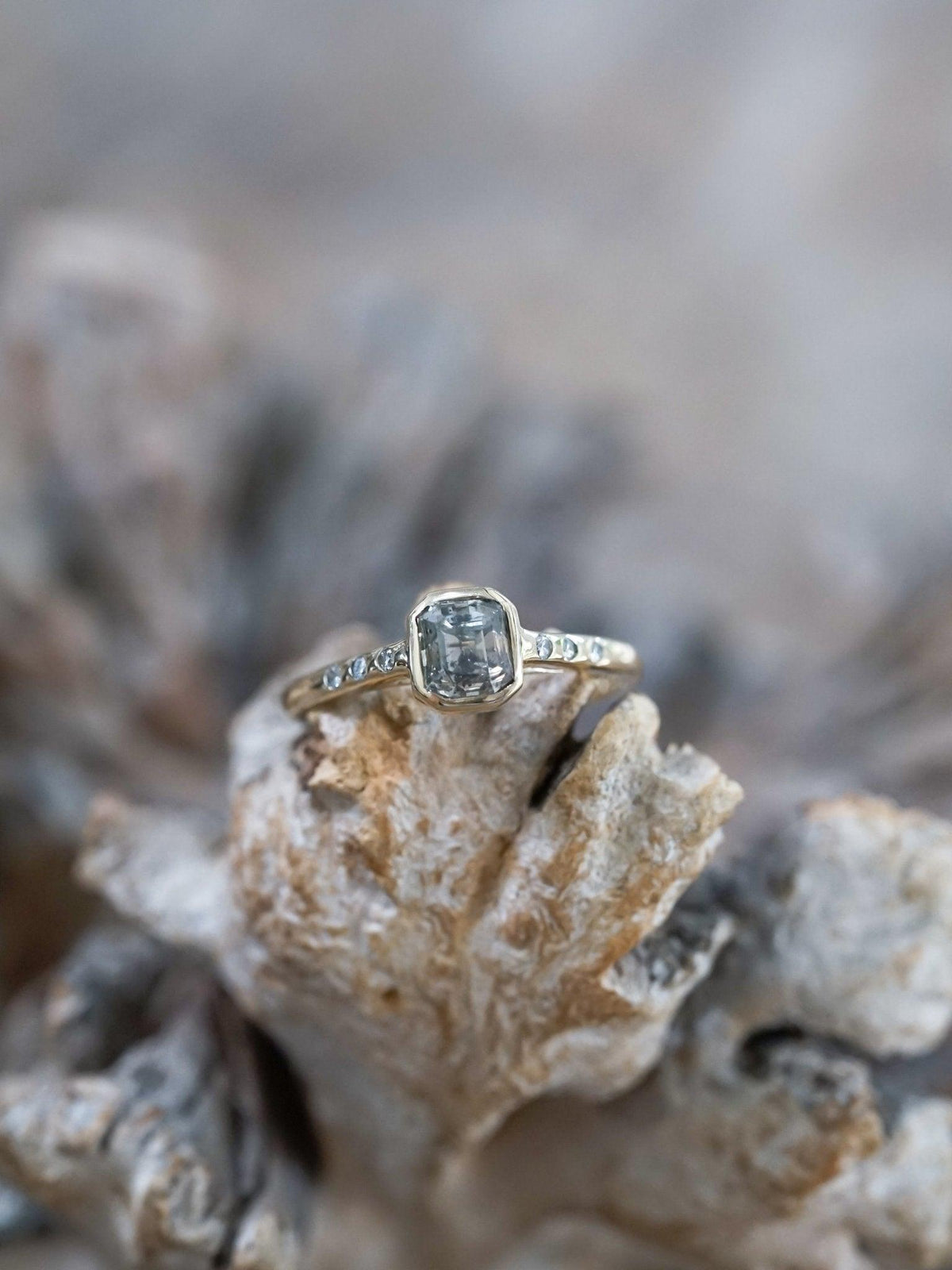 Square Salt and Pepper Diamond Ring in Eco Gold - Gardens of the Sun | Ethical Jewelry