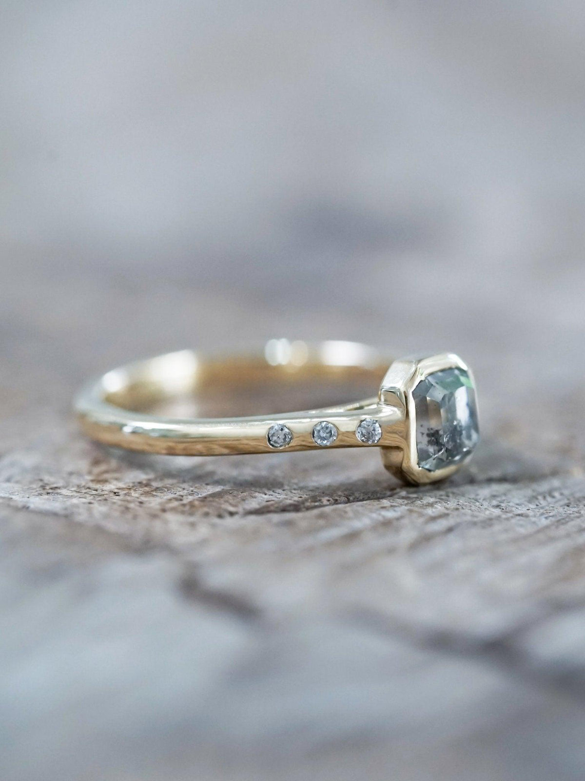 Square Salt and Pepper Diamond Ring in Eco Gold - Gardens of the Sun | Ethical Jewelry