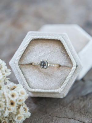 Square Salt and Pepper Diamond Ring in Eco Gold - Gardens of the Sun | Ethical Jewelry