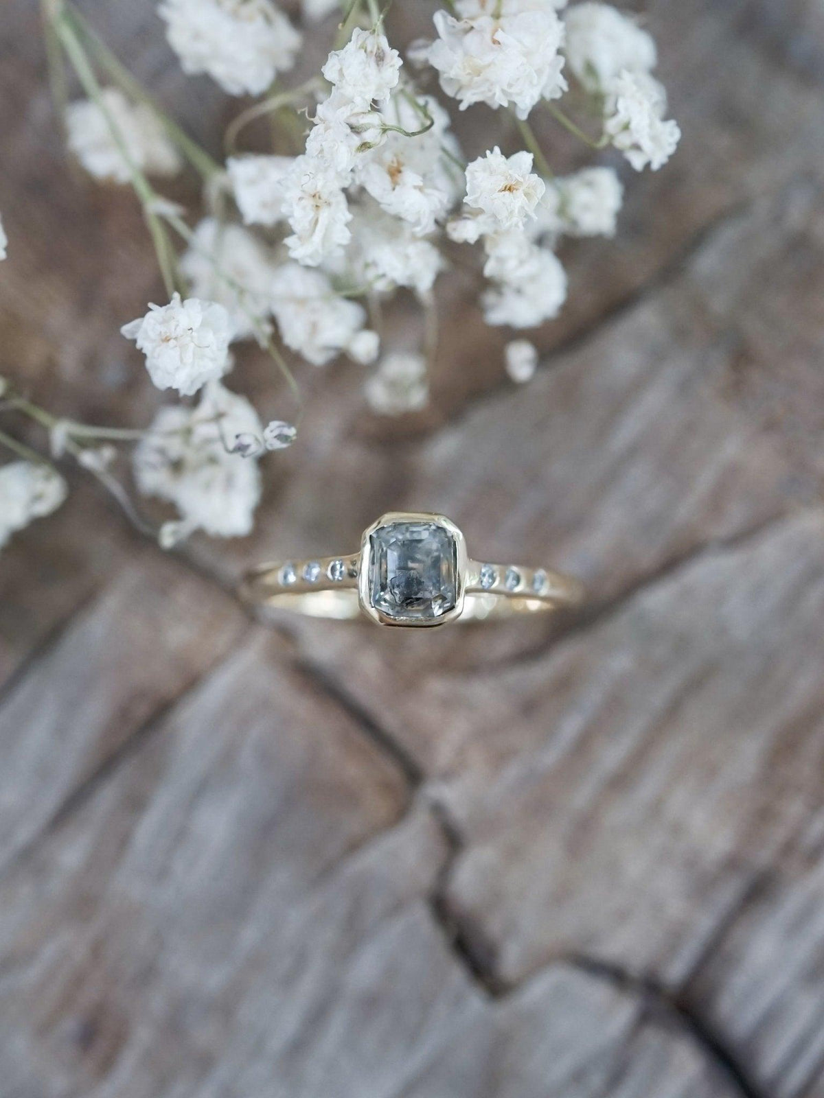 Square Salt and Pepper Diamond Ring in Eco Gold - Gardens of the Sun | Ethical Jewelry