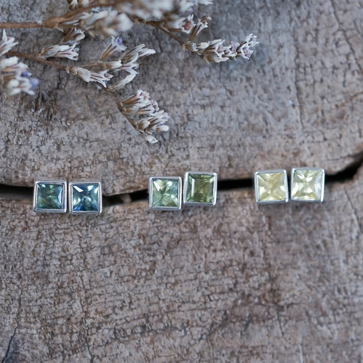 Square Sapphire Earrings - Gardens of the Sun | Ethical Jewelry