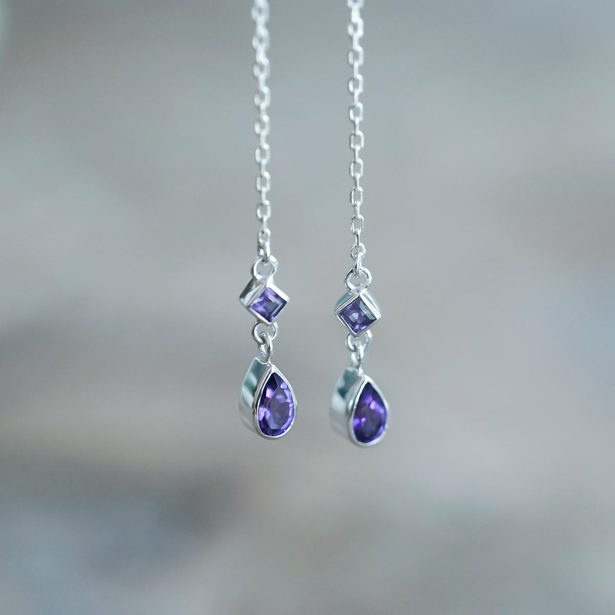 Amethyst Threader Earrings - Gardens of the Sun | Ethical Jewelry