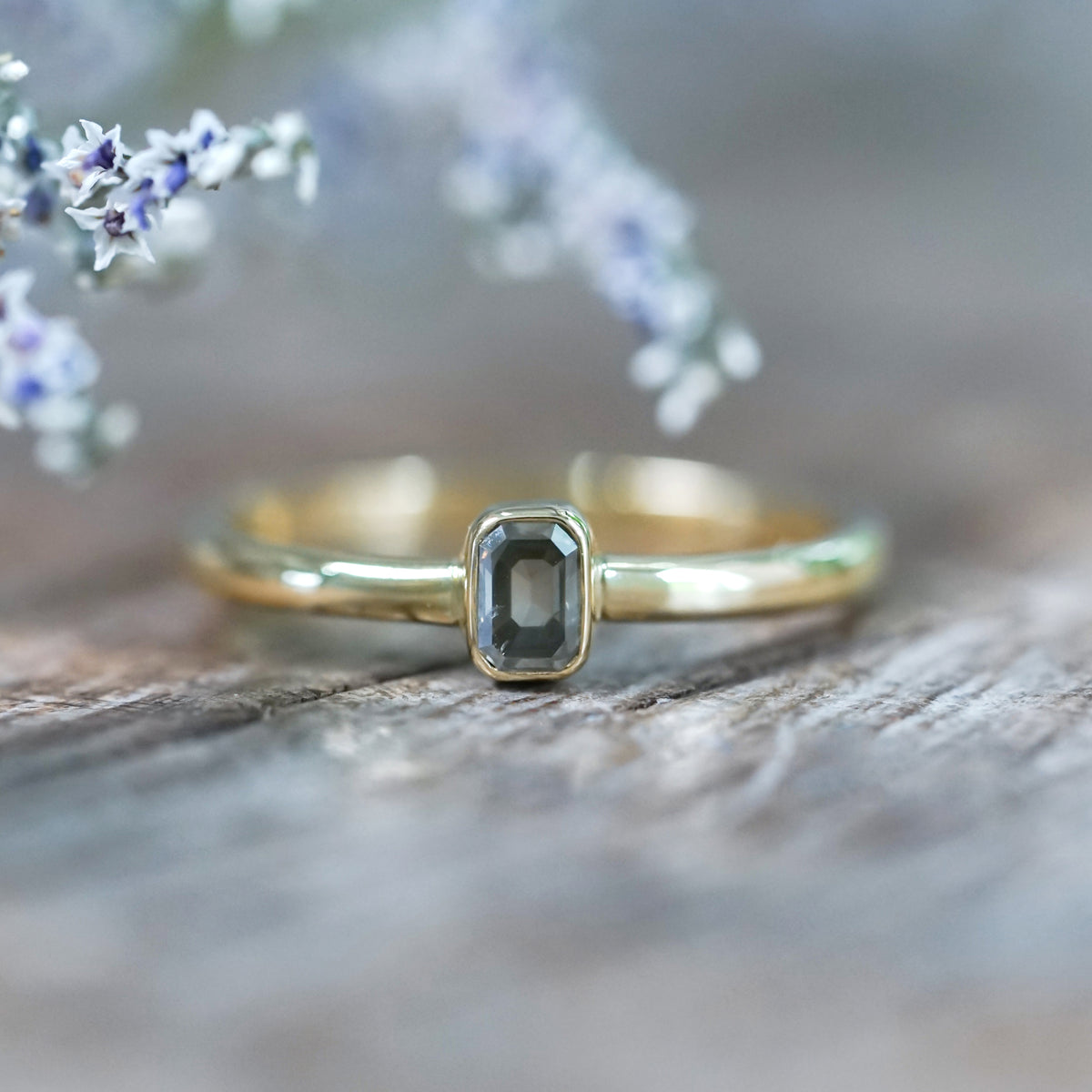 Baguette Green Diamond Ring in Ethical Gold - Gardens of the Sun | Ethical Jewelry