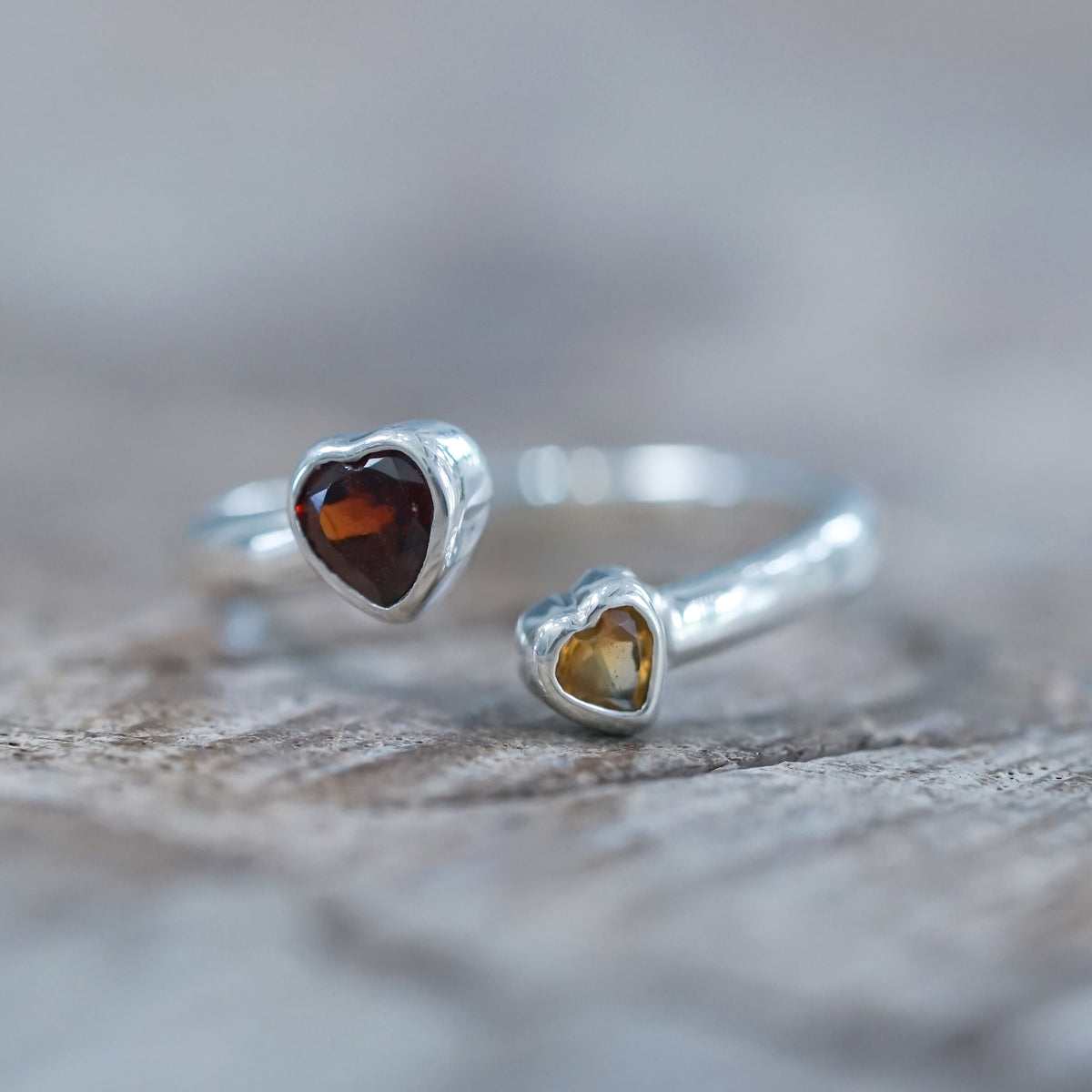 Heart Garnet and Citrine Open Ring - Gardens of the Sun | Ethical Jewelry