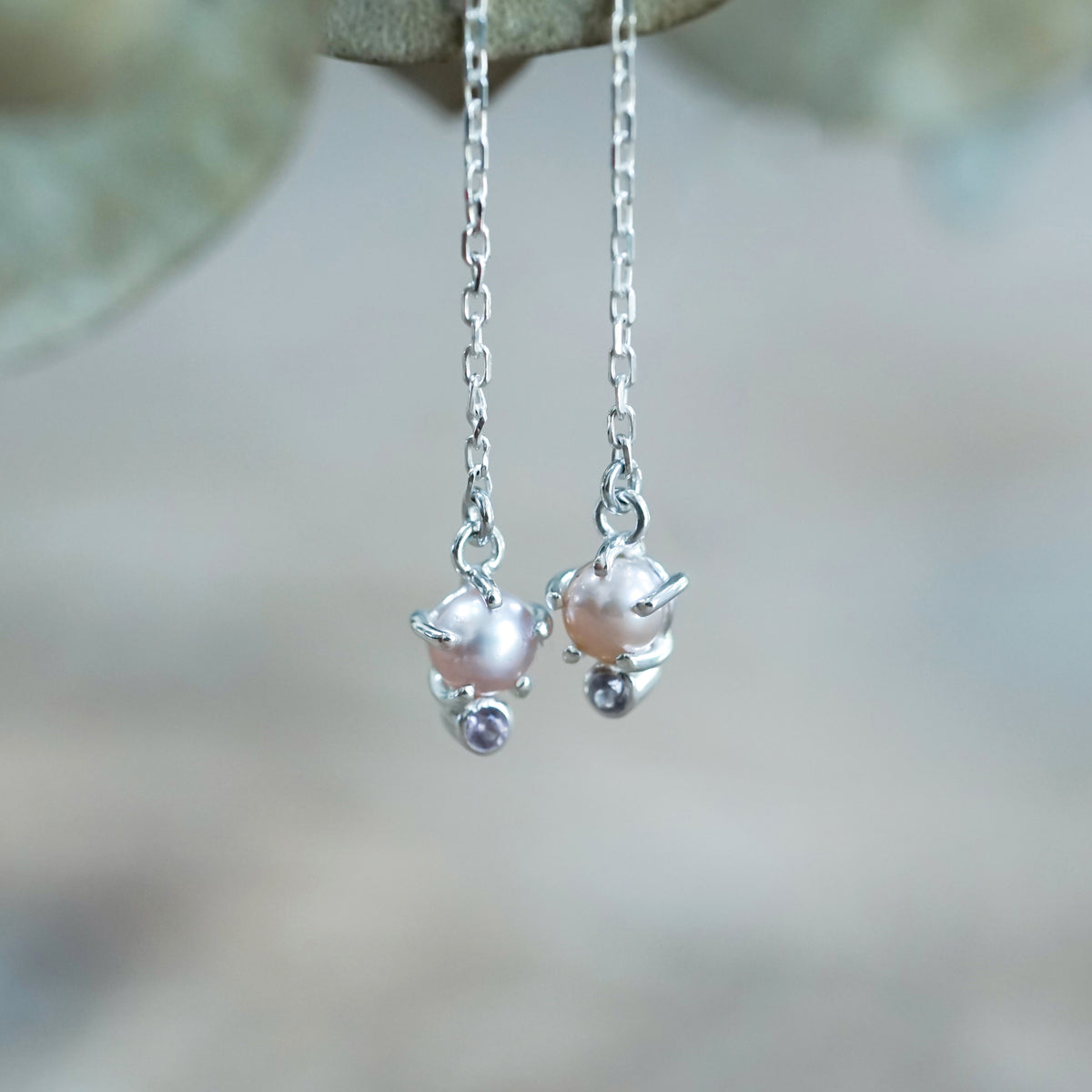 Pearl and Spinel Threader Earrings - Gardens of the Sun | Ethical Jewelry