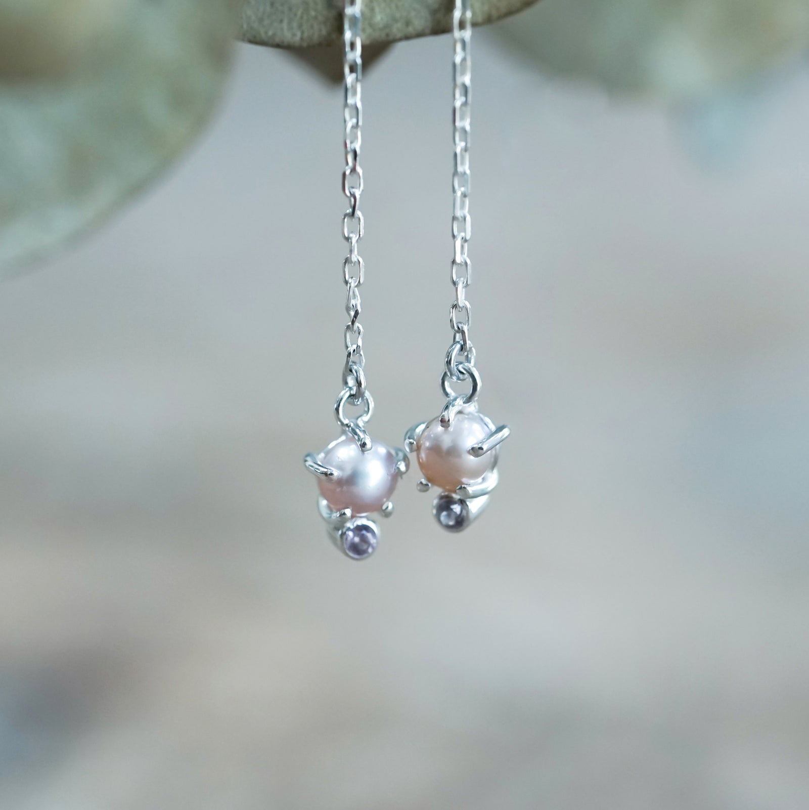 Pearl and Spinel Threader Earrings - Gardens of the Sun | Ethical Jewelry
