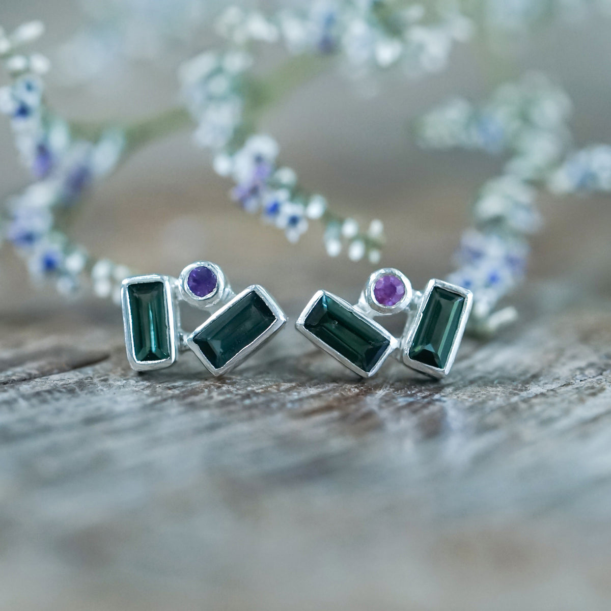 Tourmaline and Pink Sapphire Earrings - Gardens of the Sun | Ethical Jewelry