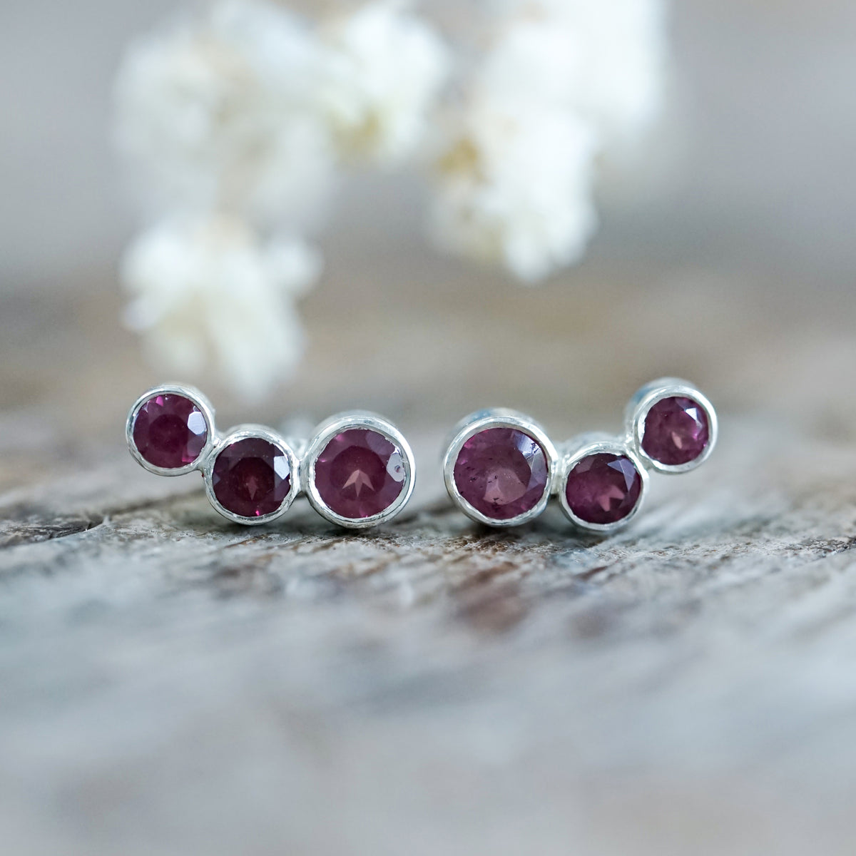 Triple Garnet Earrings - Gardens of the Sun | Ethical Jewelry