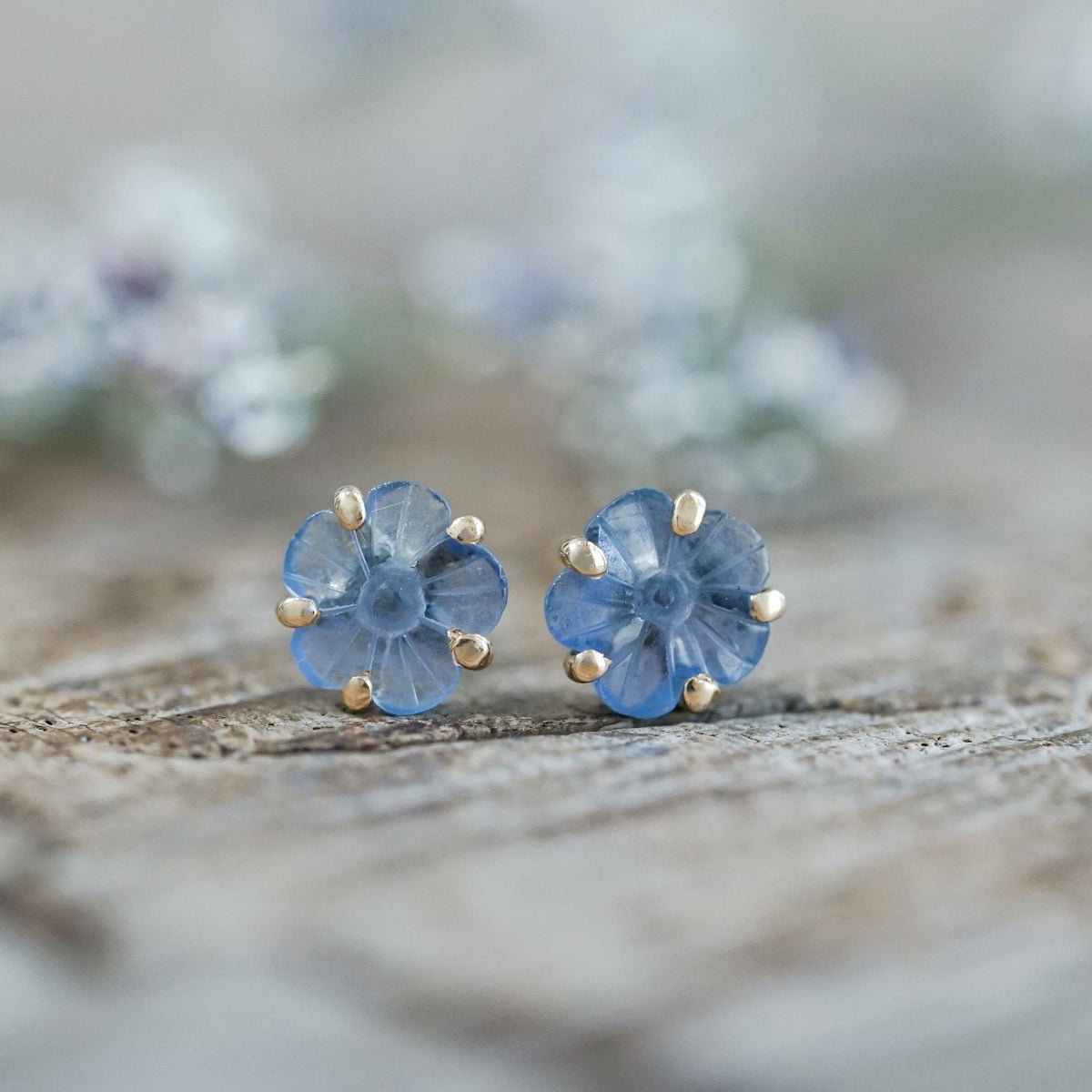 Yogo Sapphire Flower Earrings in Ethical Gold - Gardens of the Sun | Ethical Jewelry