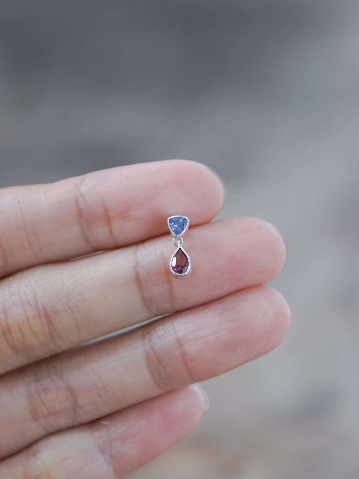Tanzanite and Garnet Dangling Earrings - Gardens of the Sun | Ethical Jewelry