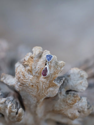 Tanzanite and Garnet Dangling Earrings - Gardens of the Sun | Ethical Jewelry