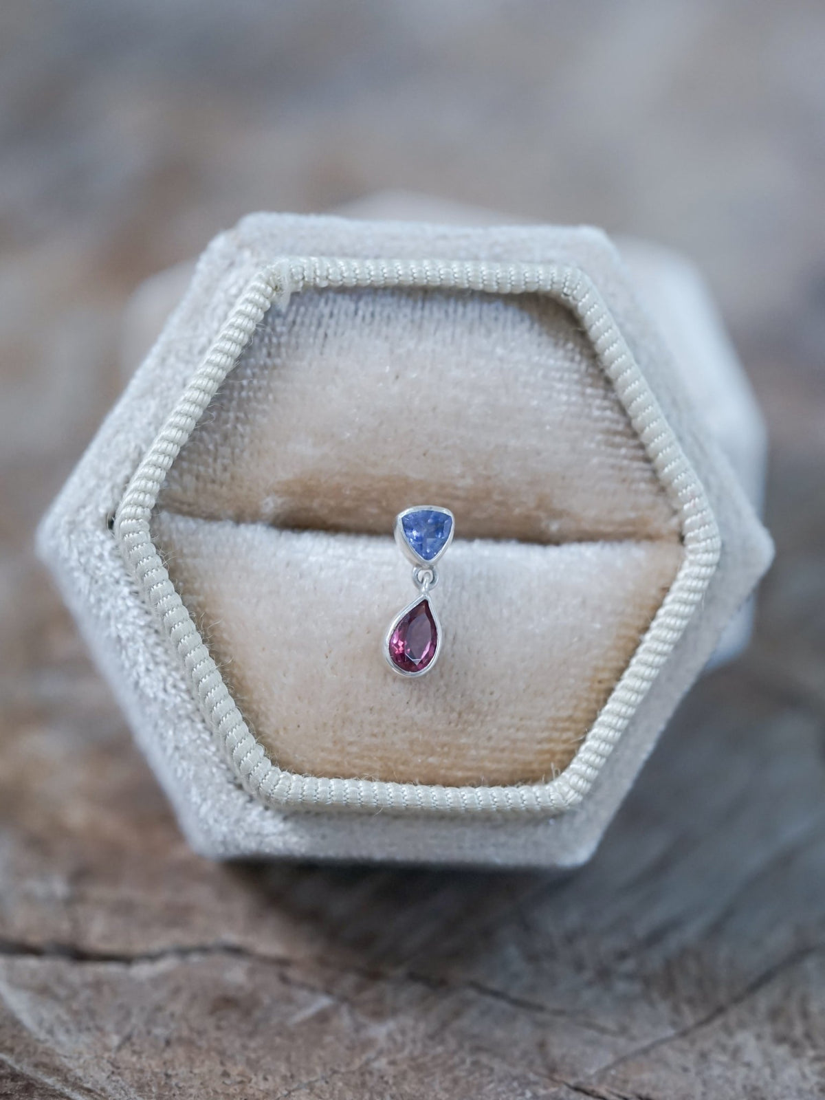 Tanzanite and Garnet Dangling Earrings - Gardens of the Sun | Ethical Jewelry