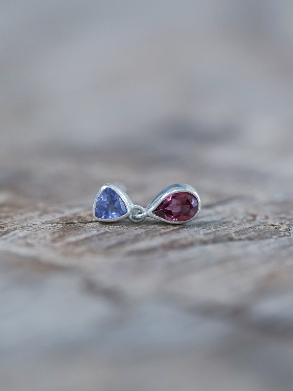 Tanzanite and Garnet Dangling Earrings - Gardens of the Sun | Ethical Jewelry
