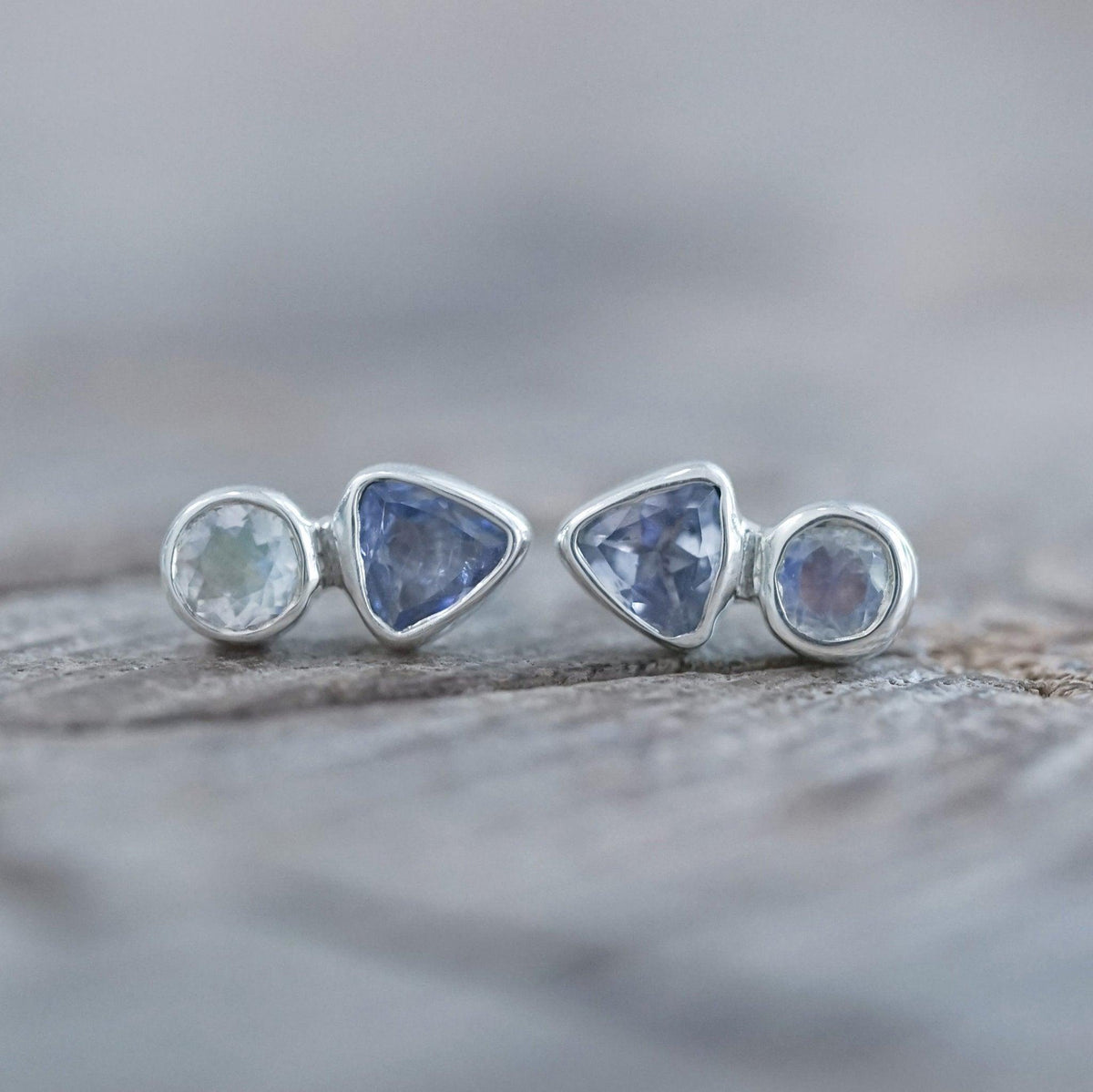 Tanzanite and Moonstone Earrings - Gardens of the Sun | Ethical Jewelry