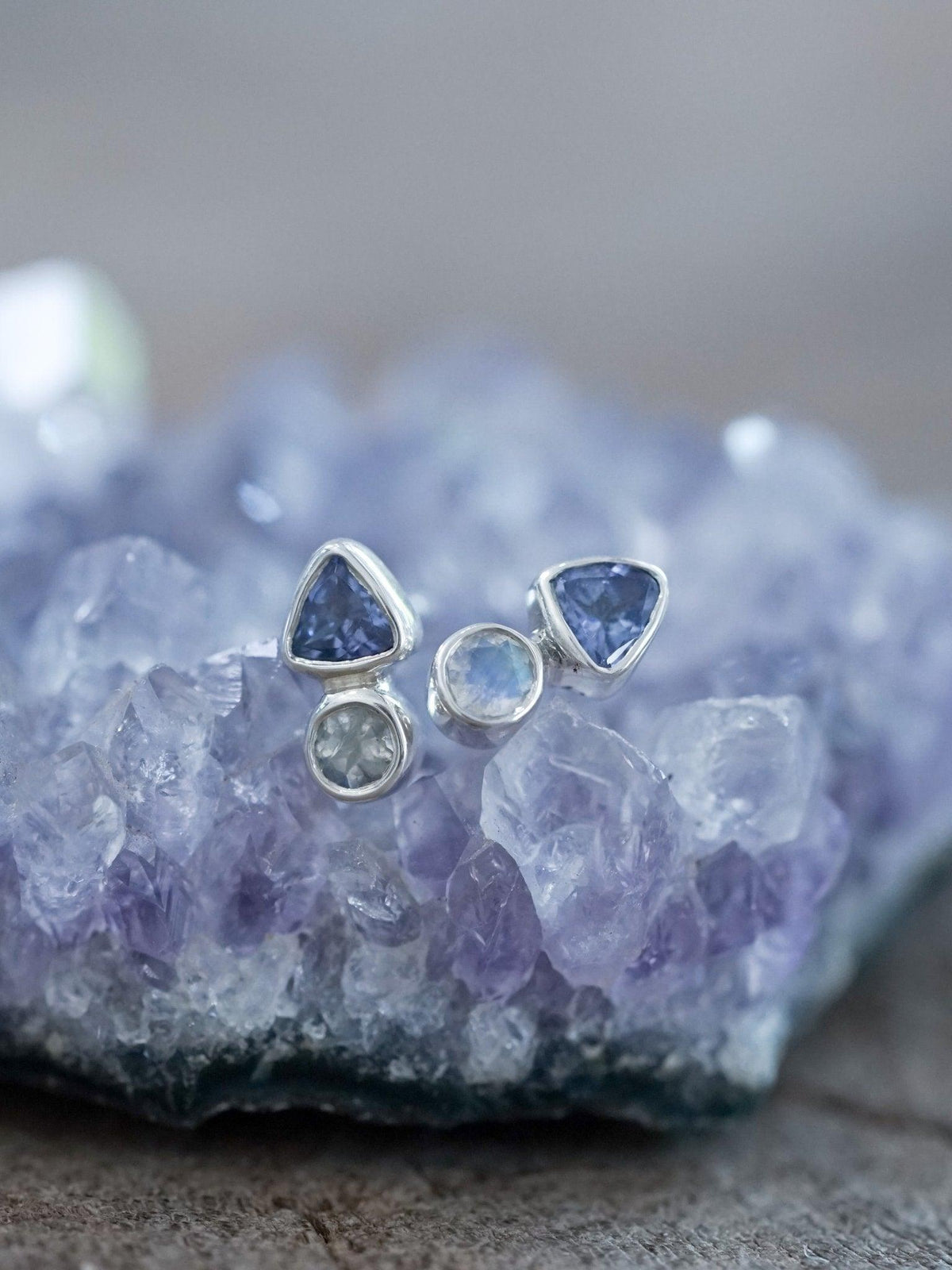 Tanzanite and Moonstone Earrings - Gardens of the Sun | Ethical Jewelry