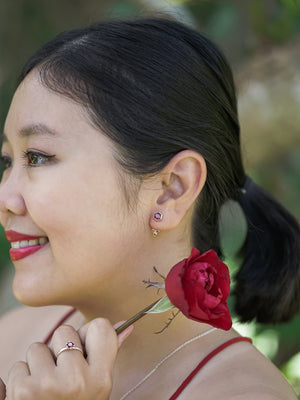 Three Coin Garnet Earrings - Gardens of the Sun | Ethical Jewelry