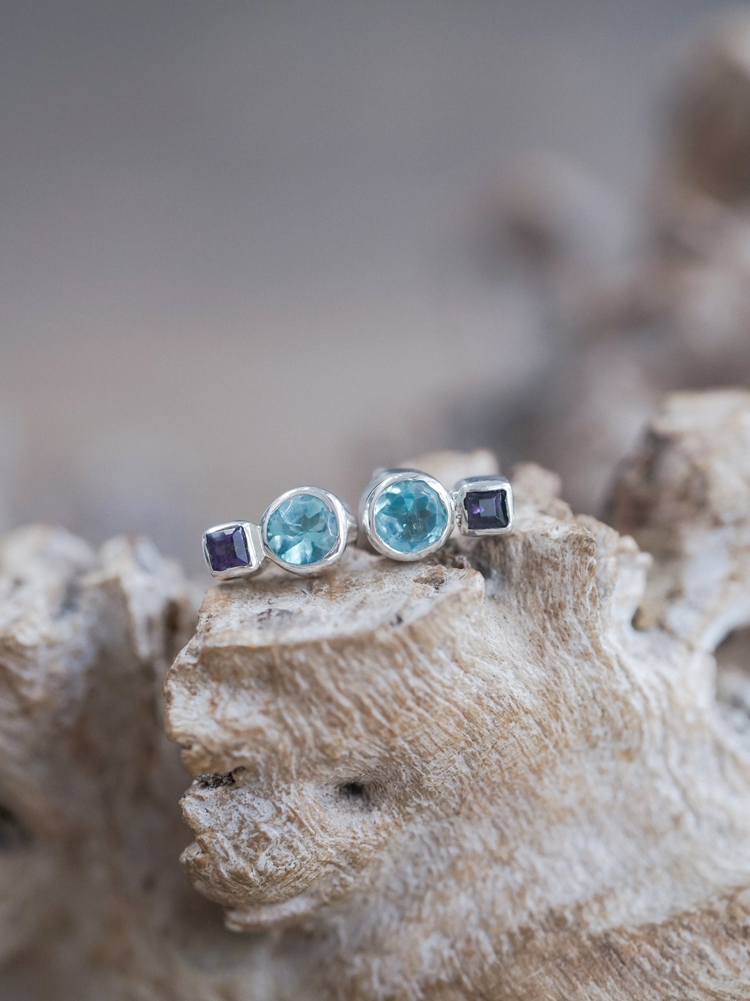 Natural Sky Blue Topaz Stud Earrings with Diamonds, buy Silver Stud Earrings with Sky Blue Topaz, Topaz Earrings, December Birthstone Earrings