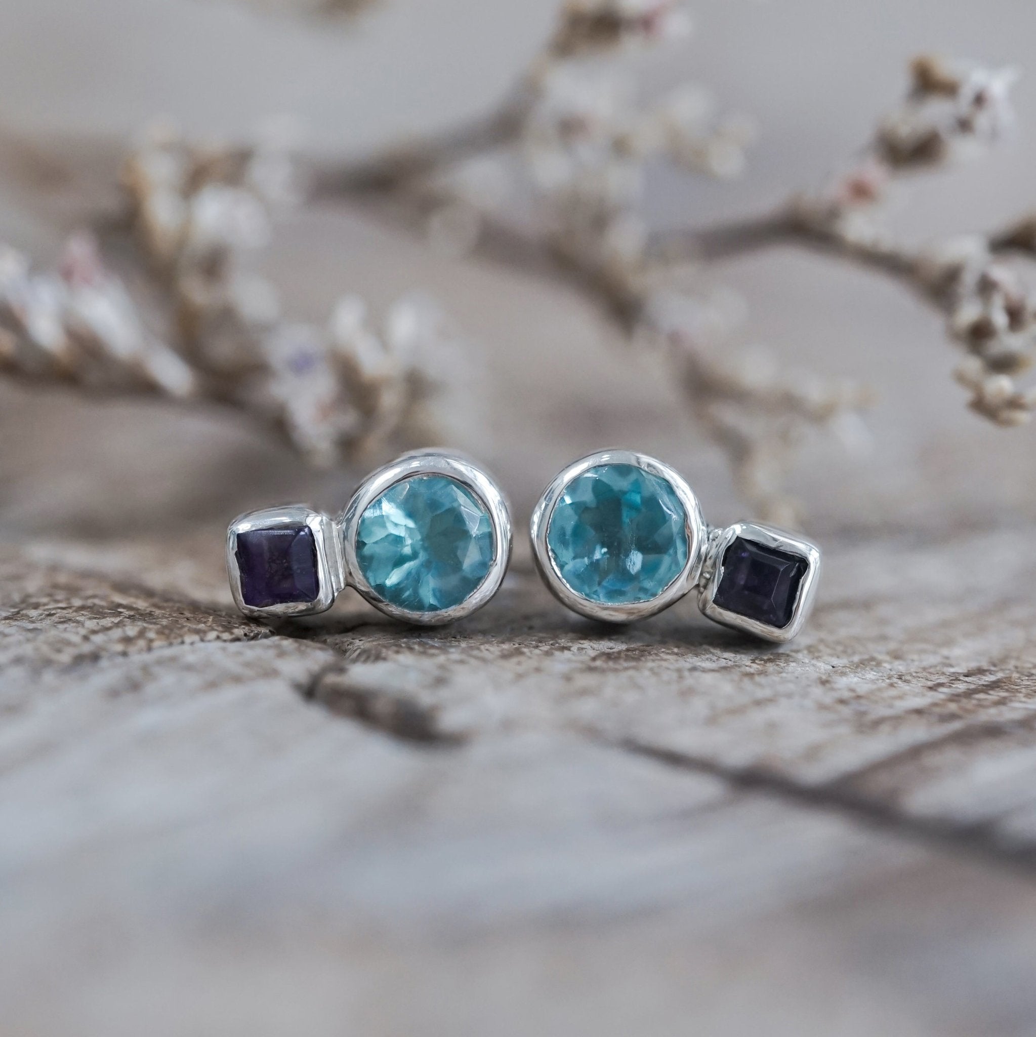 Outlet London Blue Topaz Stud Earrings In Sterling Silver - December Birthstone Jewelry