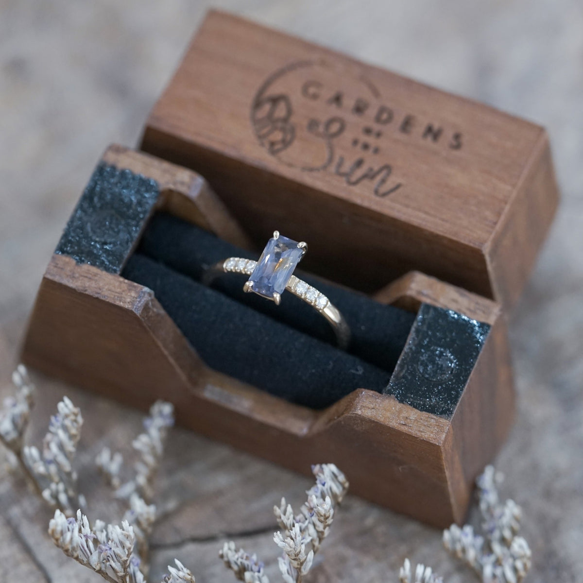 Trapezoid Wooden Ring Box - Gardens of the Sun | Ethical Jewelry