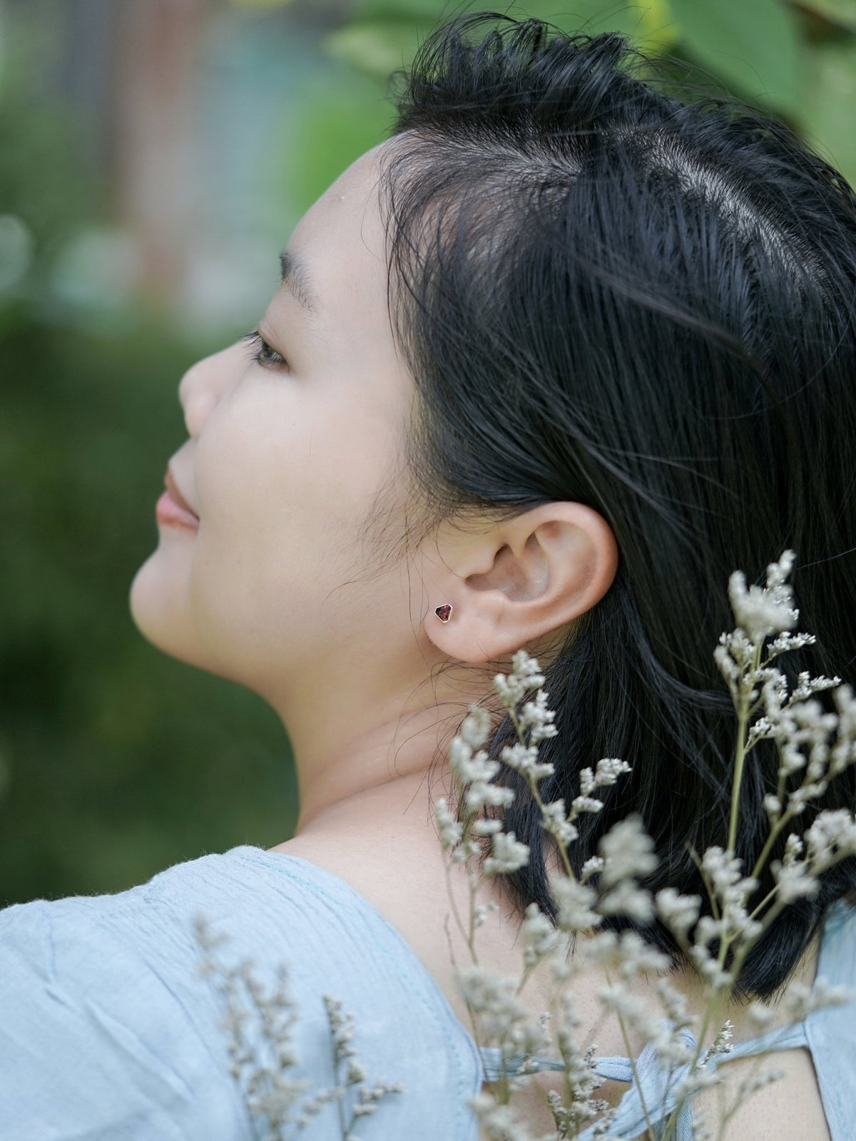 Triangle Garnet Earrings in Ethical Gold - Gardens of the Sun | Ethical Jewelry