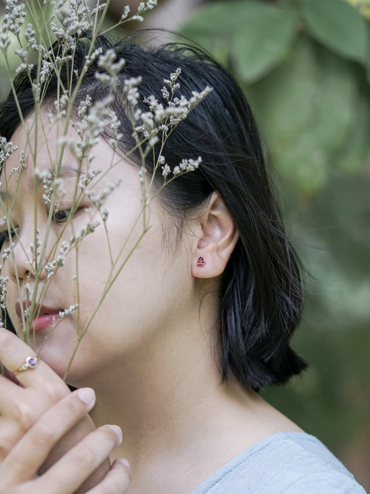 Triangle Garnet Earrings in Ethical Gold - Gardens of the Sun | Ethical Jewelry