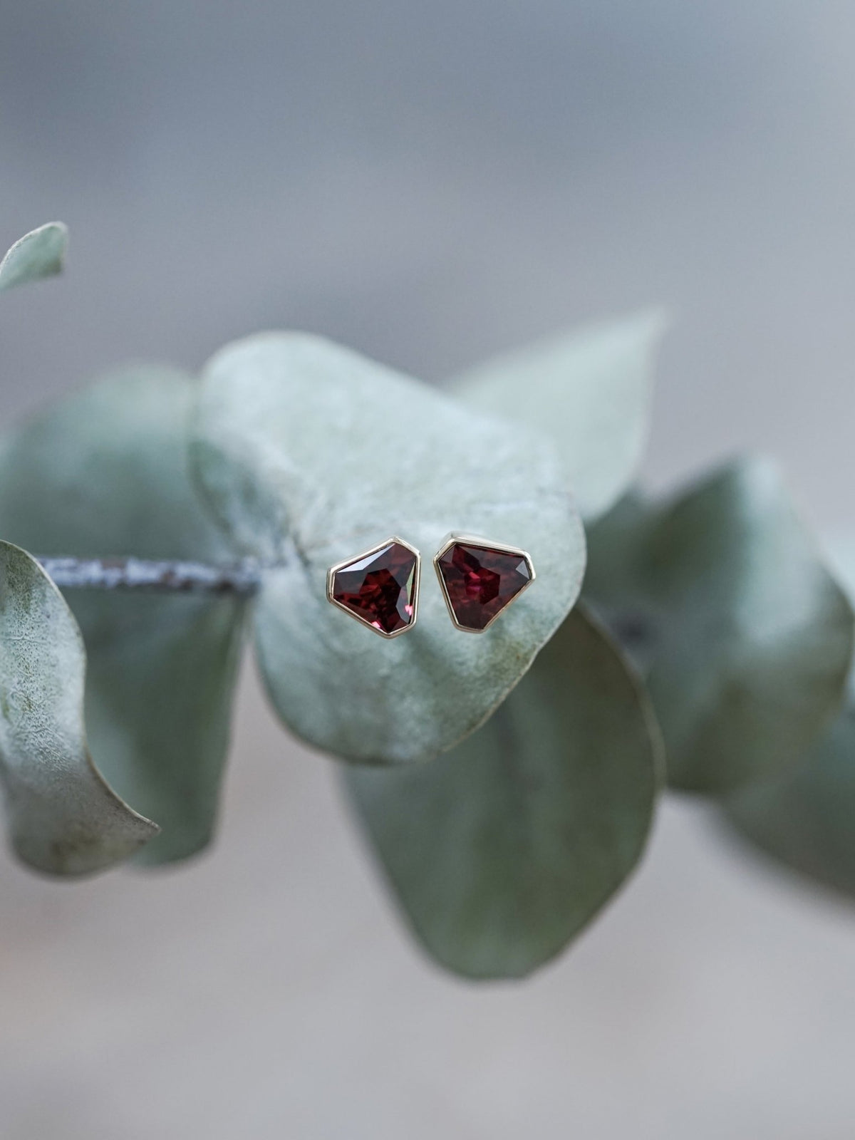 Triangle Garnet Earrings in Ethical Gold - Gardens of the Sun | Ethical Jewelry