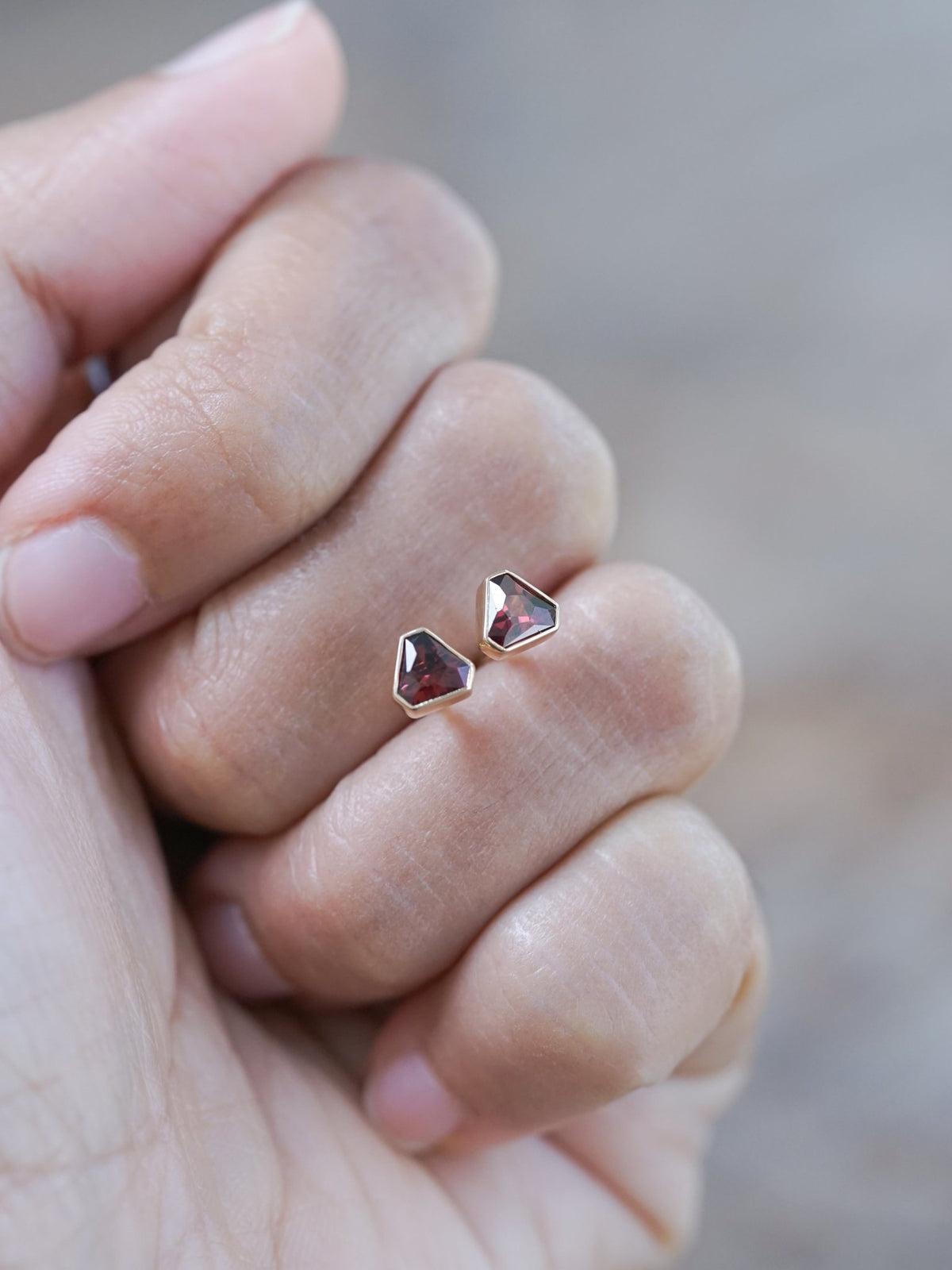 Triangle Garnet Earrings in Ethical Gold - Gardens of the Sun | Ethical Jewelry