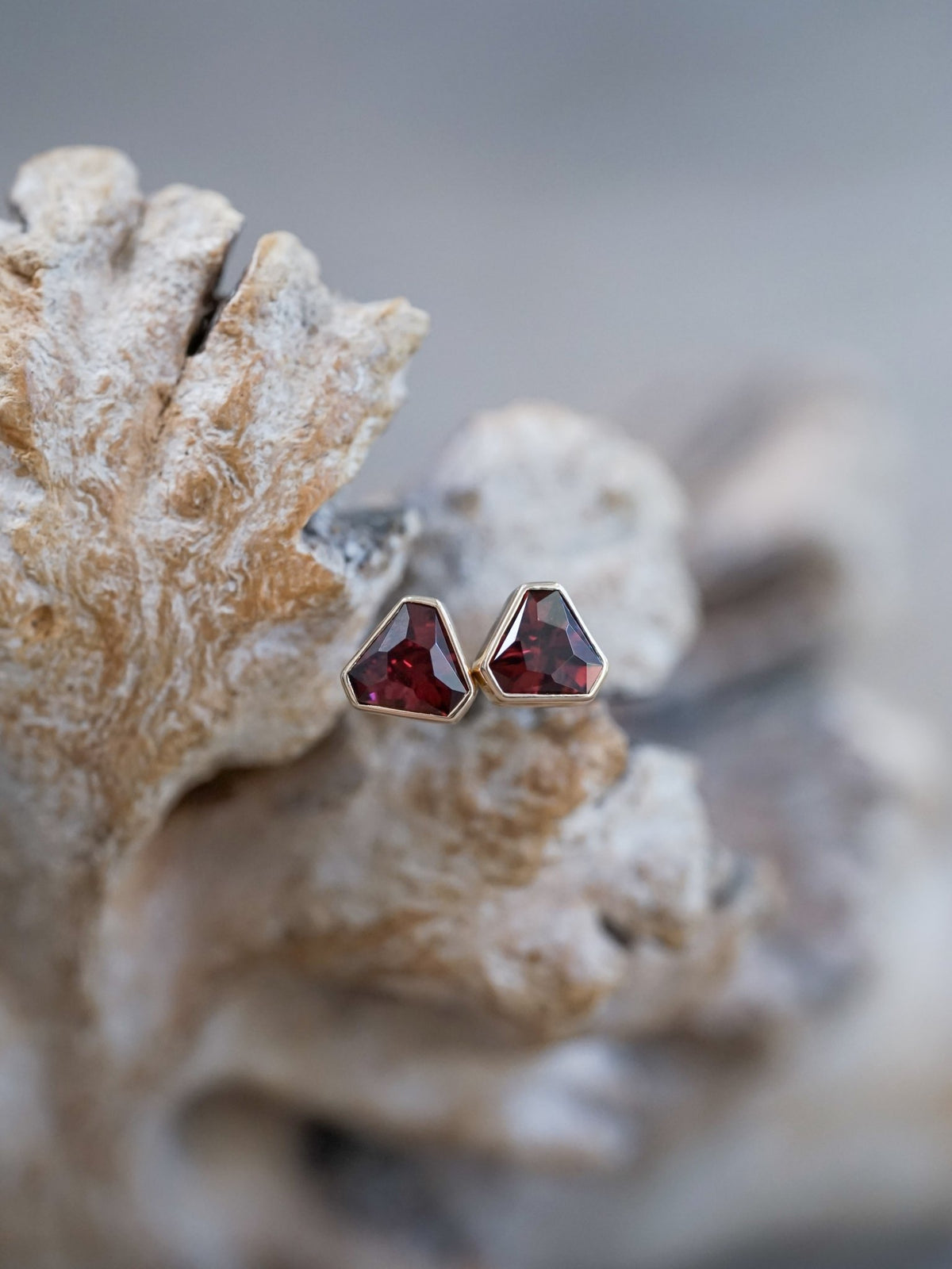 Triangle Garnet Earrings in Ethical Gold - Gardens of the Sun | Ethical Jewelry