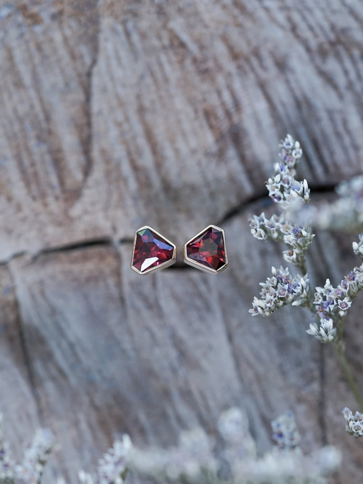 Triangle Garnet Earrings in Ethical Gold - Gardens of the Sun | Ethical Jewelry