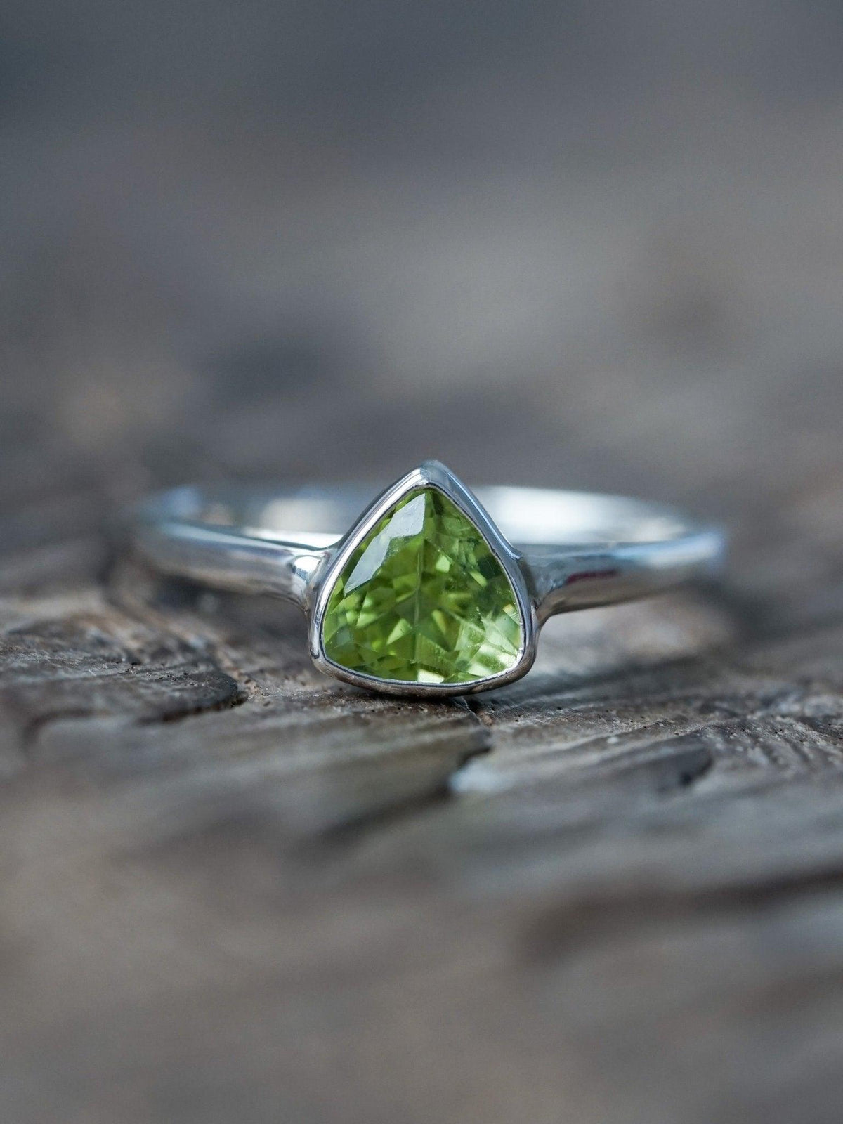 Trillion Peridot Ring - Gardens of the Sun | Ethical Jewelry