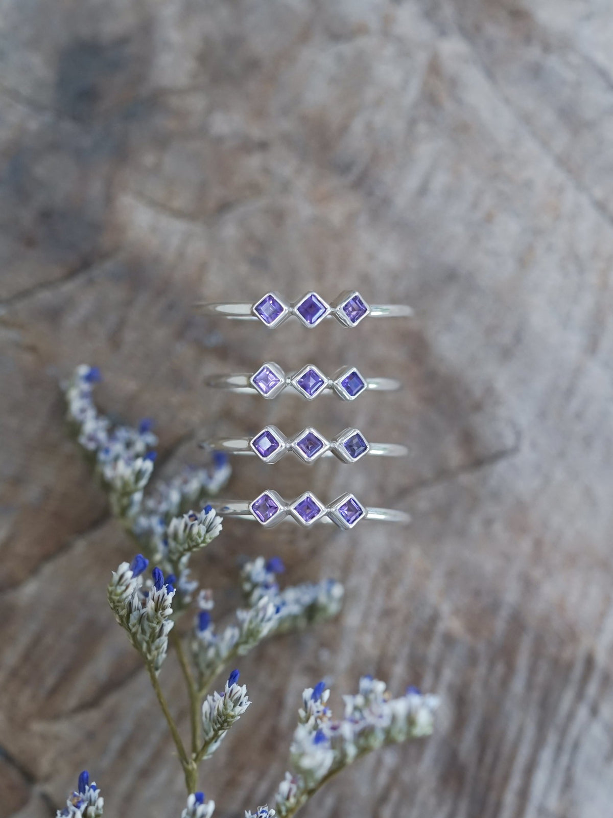 Triple Amethyst Ring - Gardens of the Sun | Ethical Jewelry