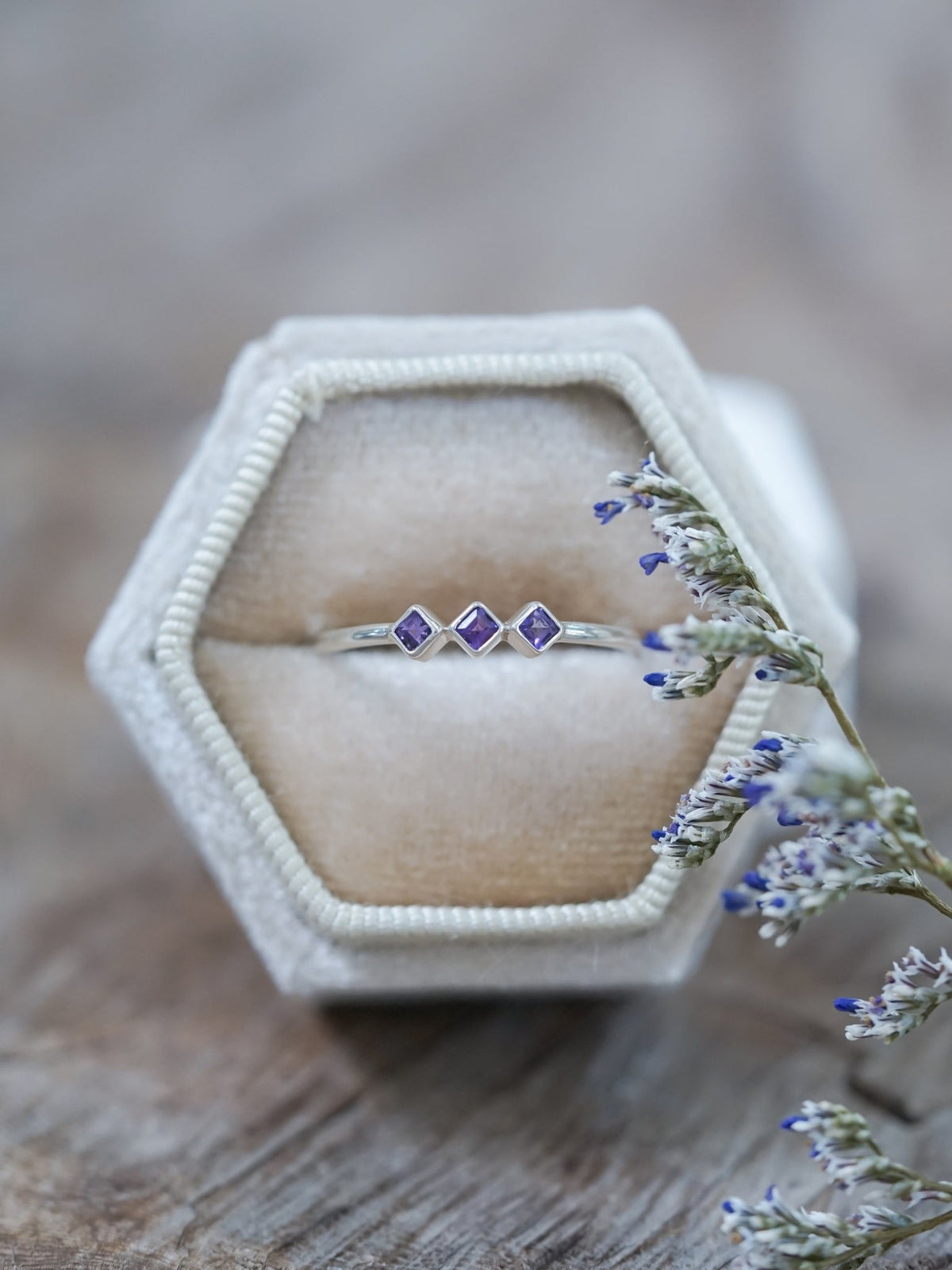 Triple Amethyst Ring - Gardens of the Sun | Ethical Jewelry