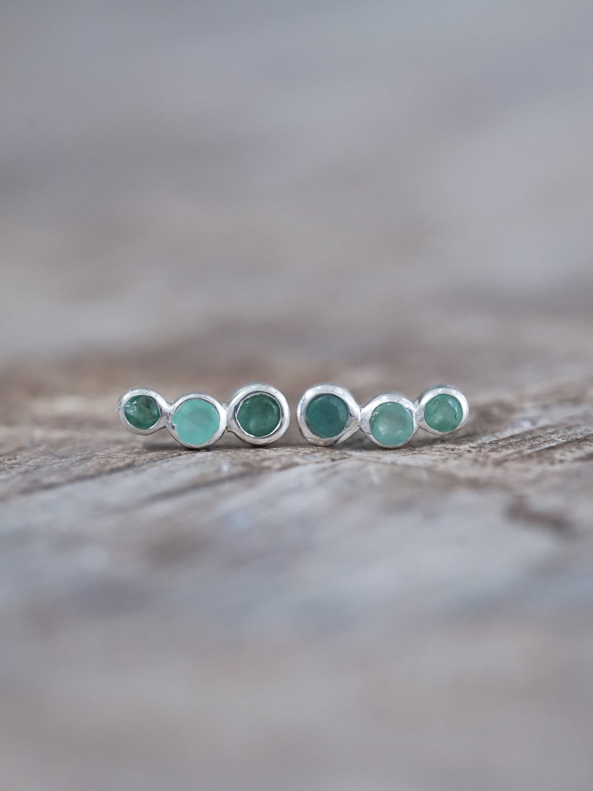 Triple Emerald Stud Earrings - Gardens of the Sun | Ethical Jewelry