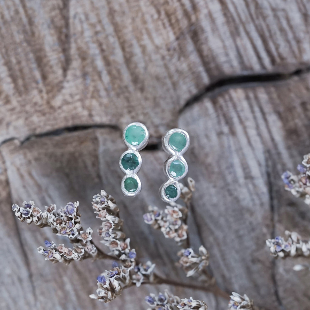 Triple Emerald Stud Earrings - Gardens of the Sun | Ethical Jewelry