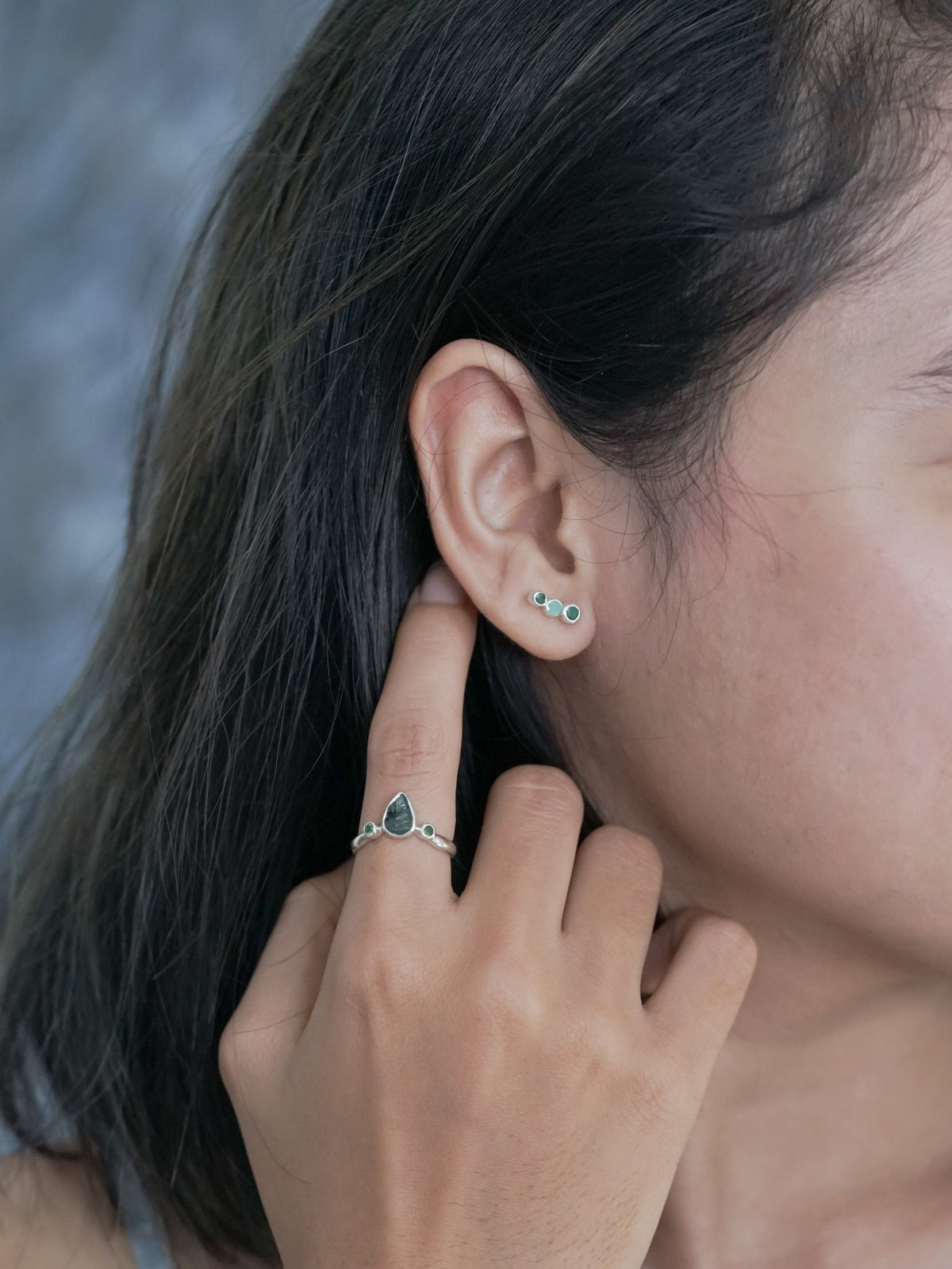 Triple Emerald Stud Earrings - Gardens of the Sun | Ethical Jewelry