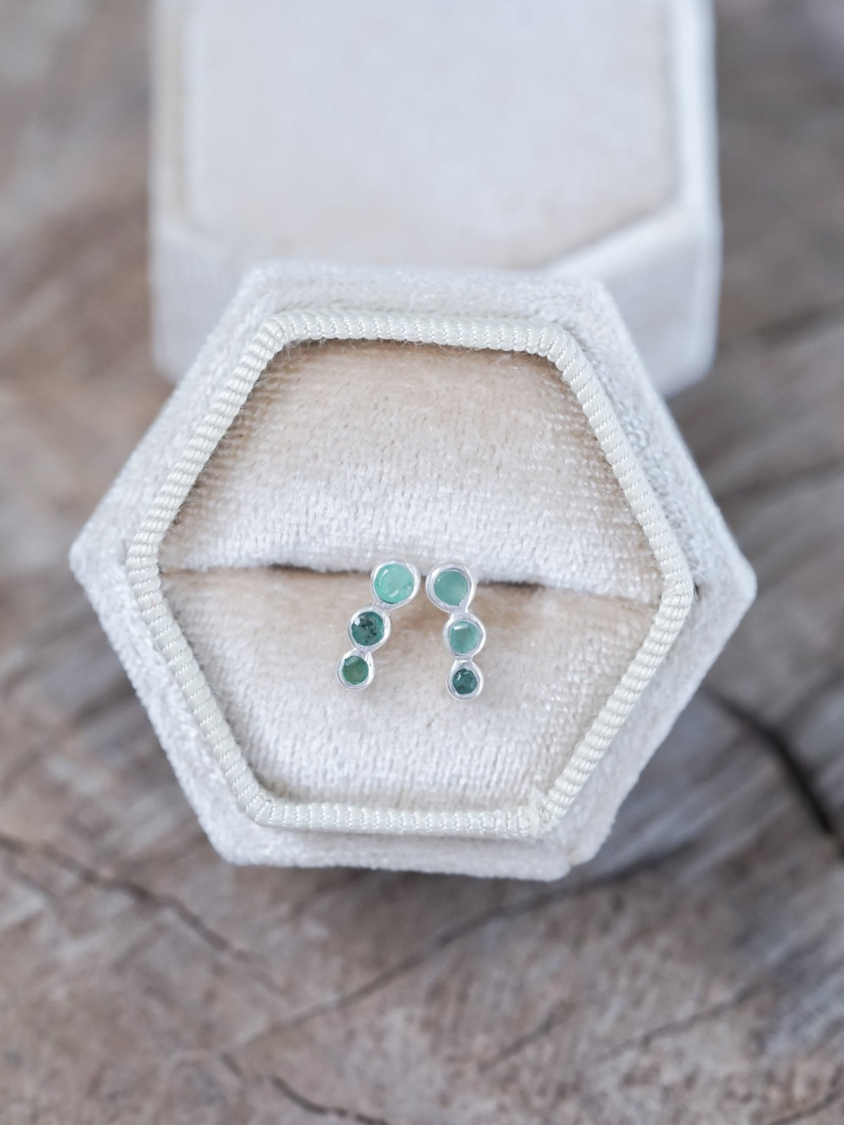 Triple Emerald Stud Earrings - Gardens of the Sun | Ethical Jewelry