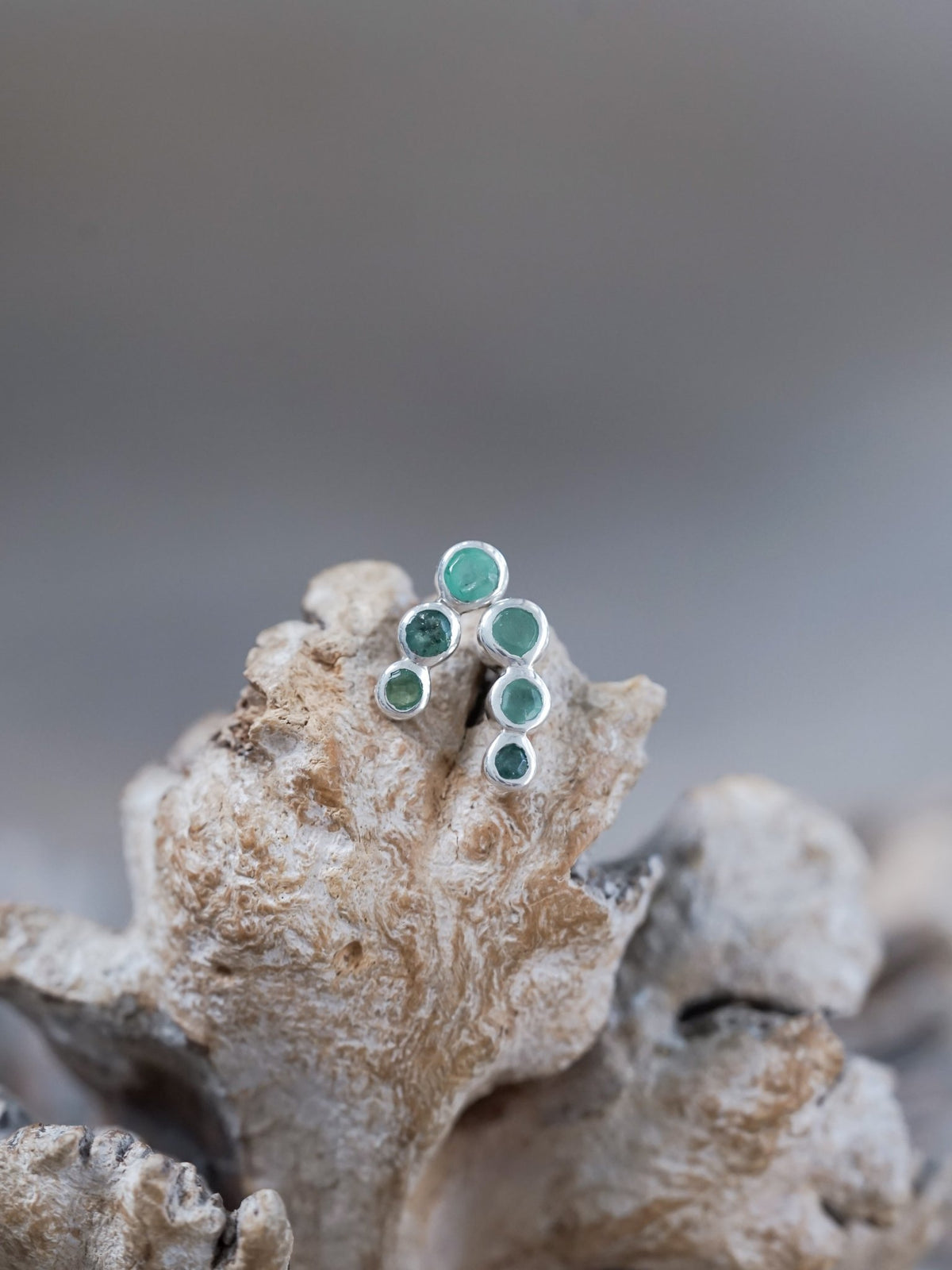 Triple Emerald Stud Earrings - Gardens of the Sun | Ethical Jewelry