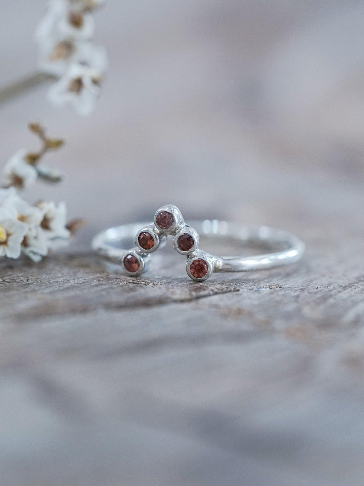V-shaped Five Garnet Nesting Ring - Gardens of the Sun | Ethical Jewelry