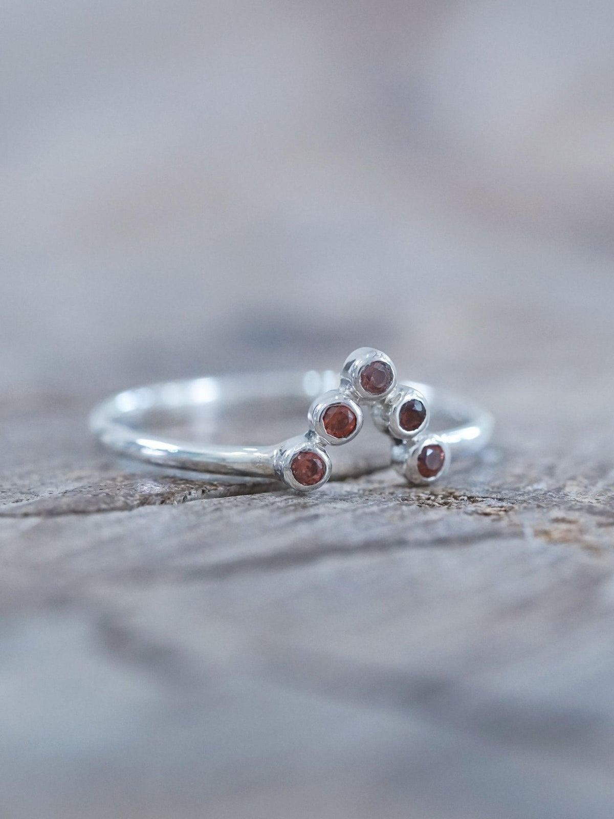 V-shaped Five Garnet Nesting Ring - Gardens of the Sun | Ethical Jewelry