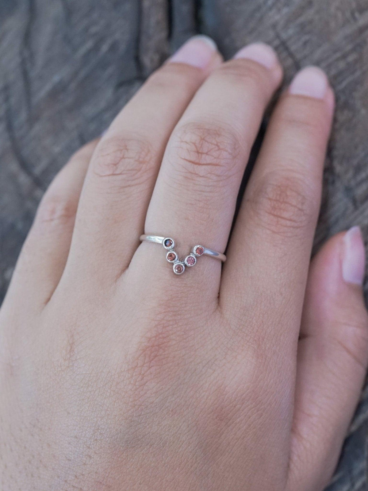 V-shaped Five Garnet Nesting Ring - Gardens of the Sun | Ethical Jewelry