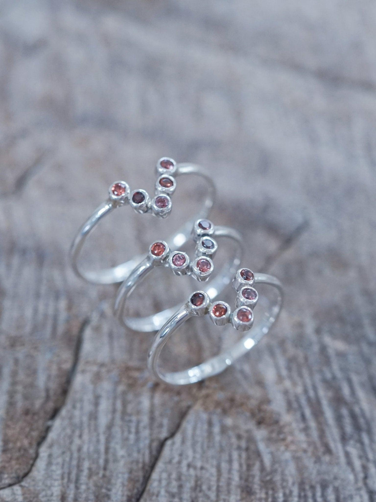 V-shaped Five Garnet Nesting Ring - Gardens of the Sun | Ethical Jewelry